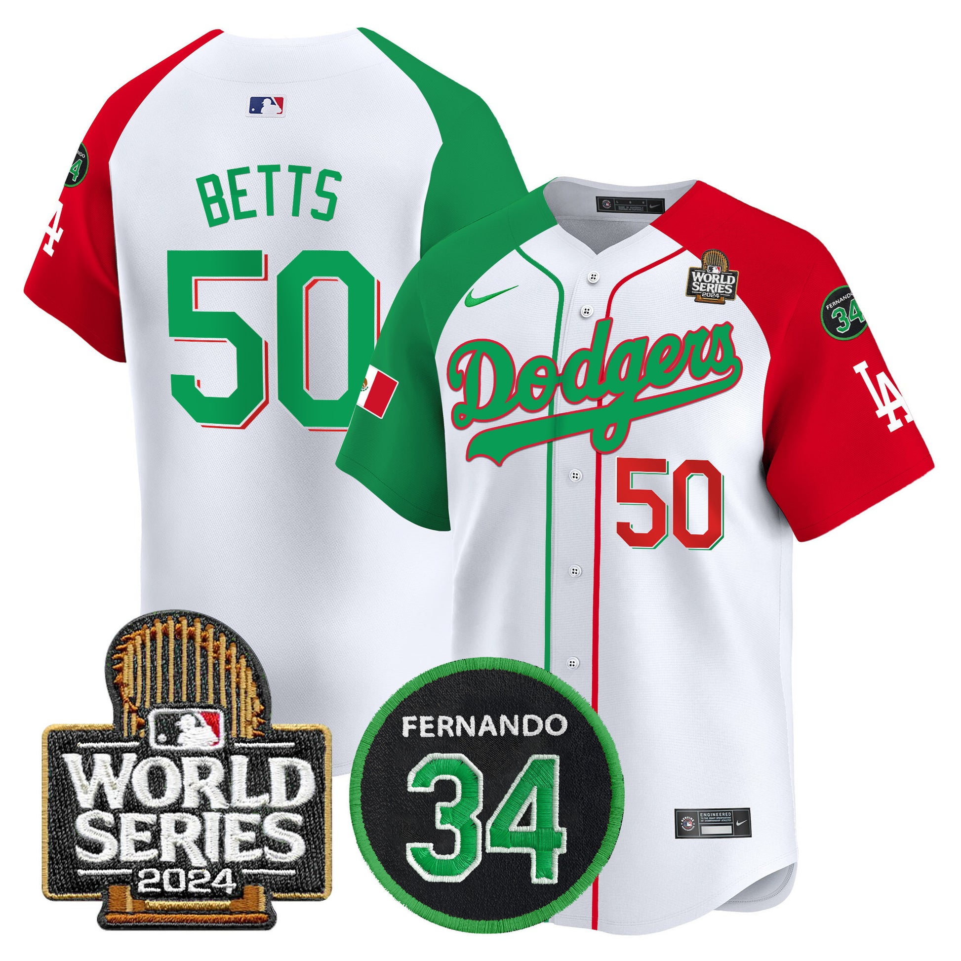 Men's Dodgers Mexico Fernando Memorial & 2024 World Series Patch Vapor Premier Limited Jersey V3 - All Stitched