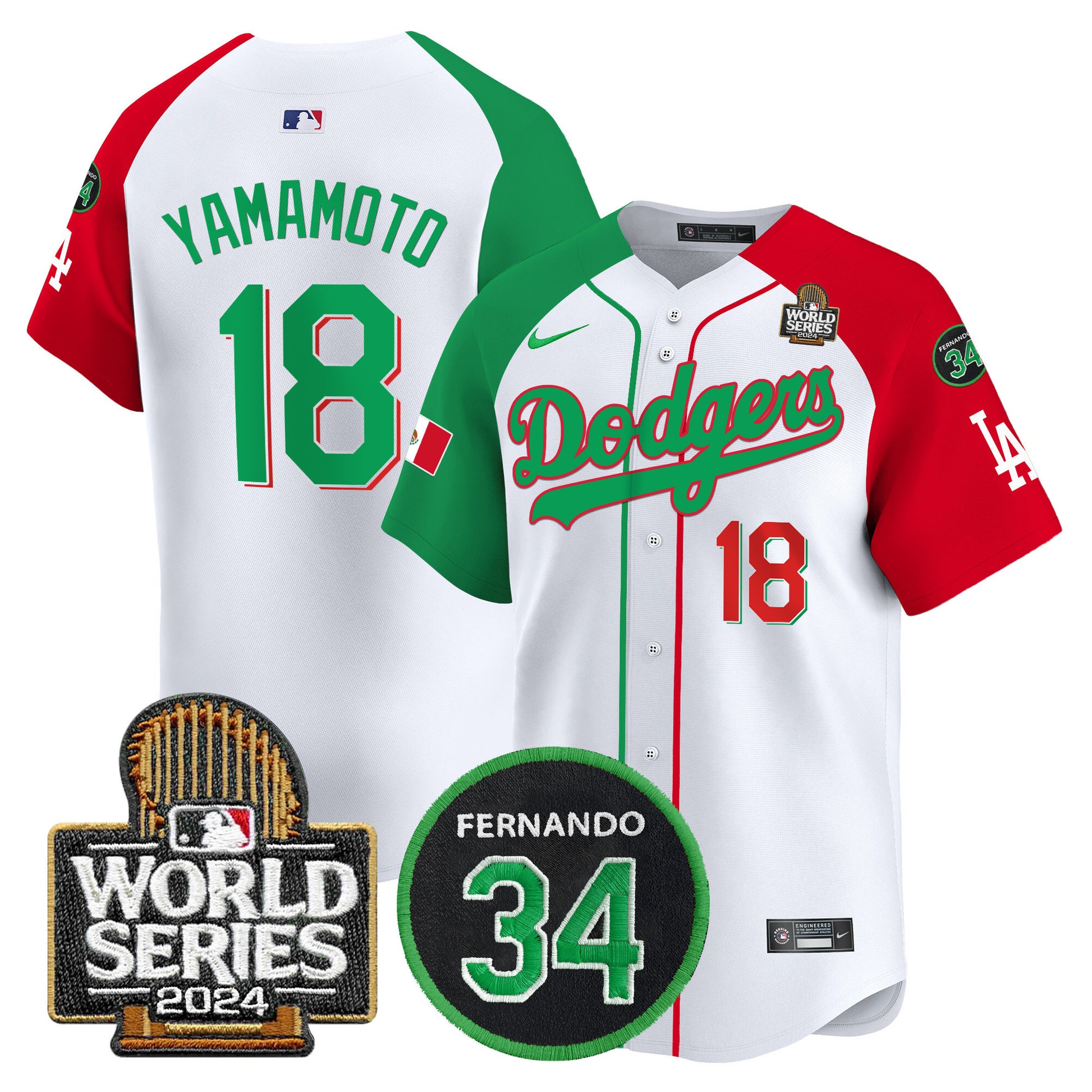 Men's Dodgers Mexico Fernando Memorial & 2024 World Series Patch Vapor Premier Limited Jersey V3 - All Stitched