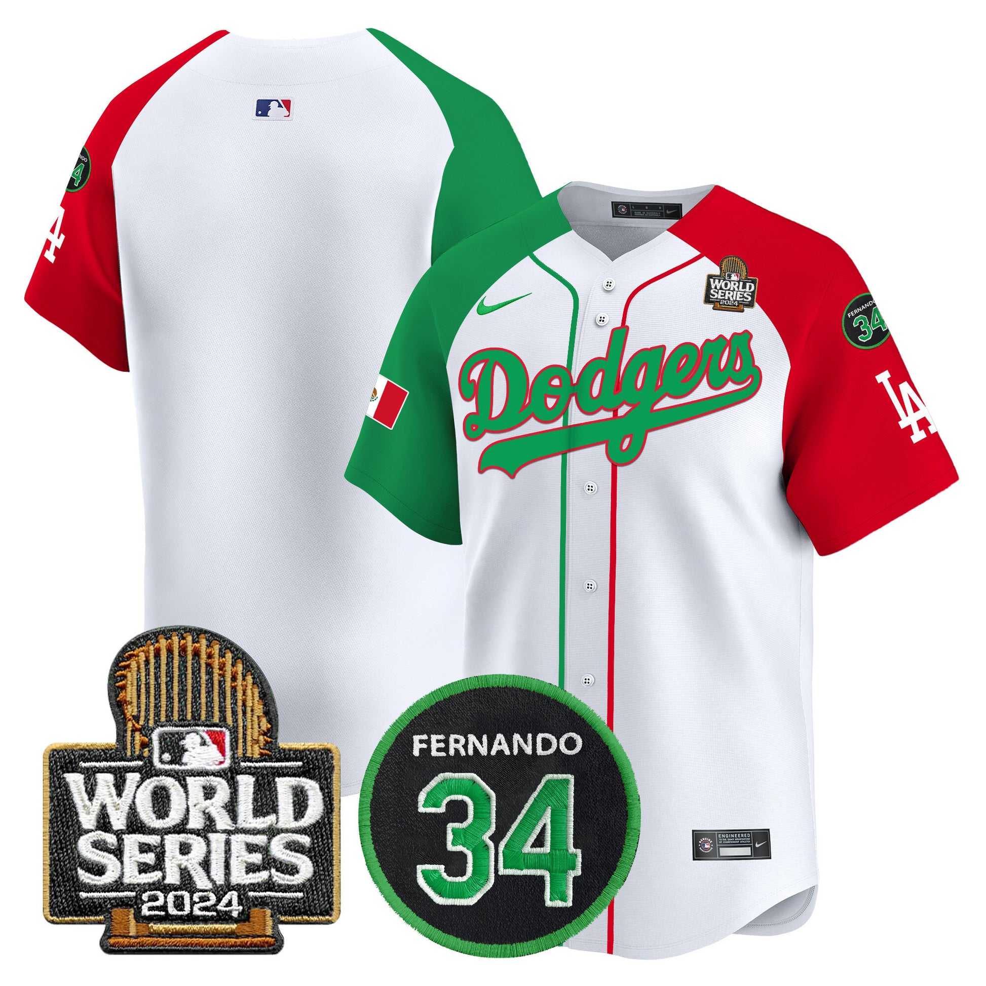 Men's Dodgers Mexico Fernando Memorial & 2024 World Series Patch Vapor Premier Limited Jersey V3 - All Stitched