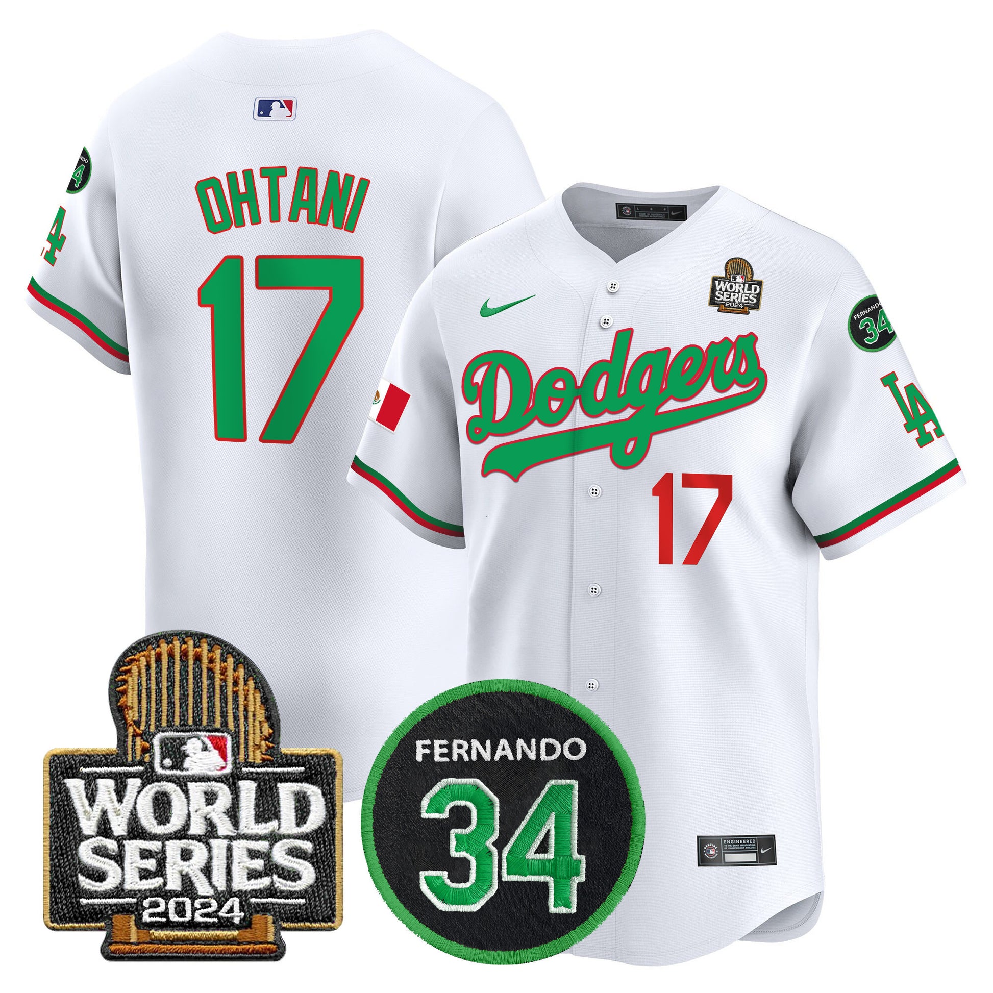Men's Dodgers Mexico Fernando Memorial & 2024 World Series Patch Vapor Premier Limited Jersey V3 - All Stitched