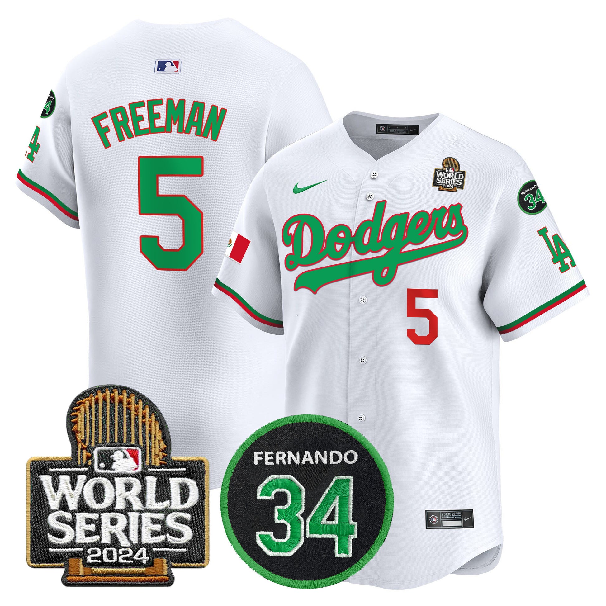 Men's Dodgers Mexico Fernando Memorial & 2024 World Series Patch Vapor Premier Limited Jersey V3 - All Stitched