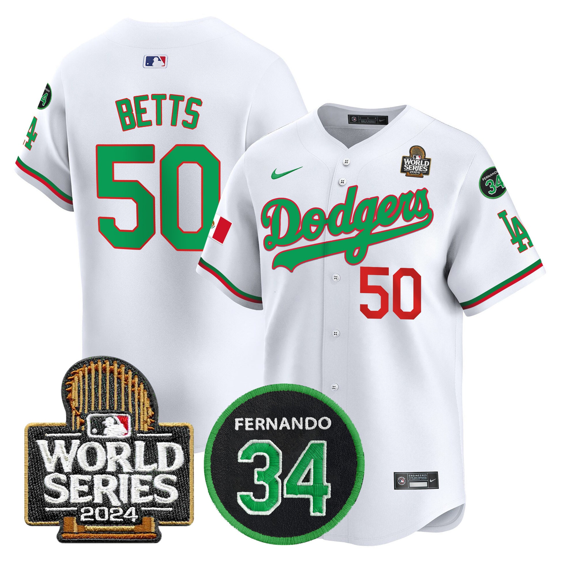 Men's Dodgers Mexico Fernando Memorial & 2024 World Series Patch Vapor Premier Limited Jersey V3 - All Stitched
