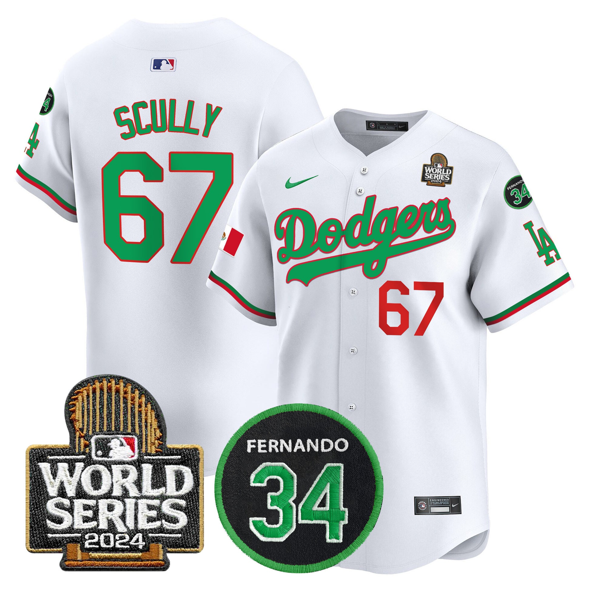 Men's Dodgers Mexico Fernando Memorial & 2024 World Series Patch Vapor Premier Limited Jersey V3 - All Stitched