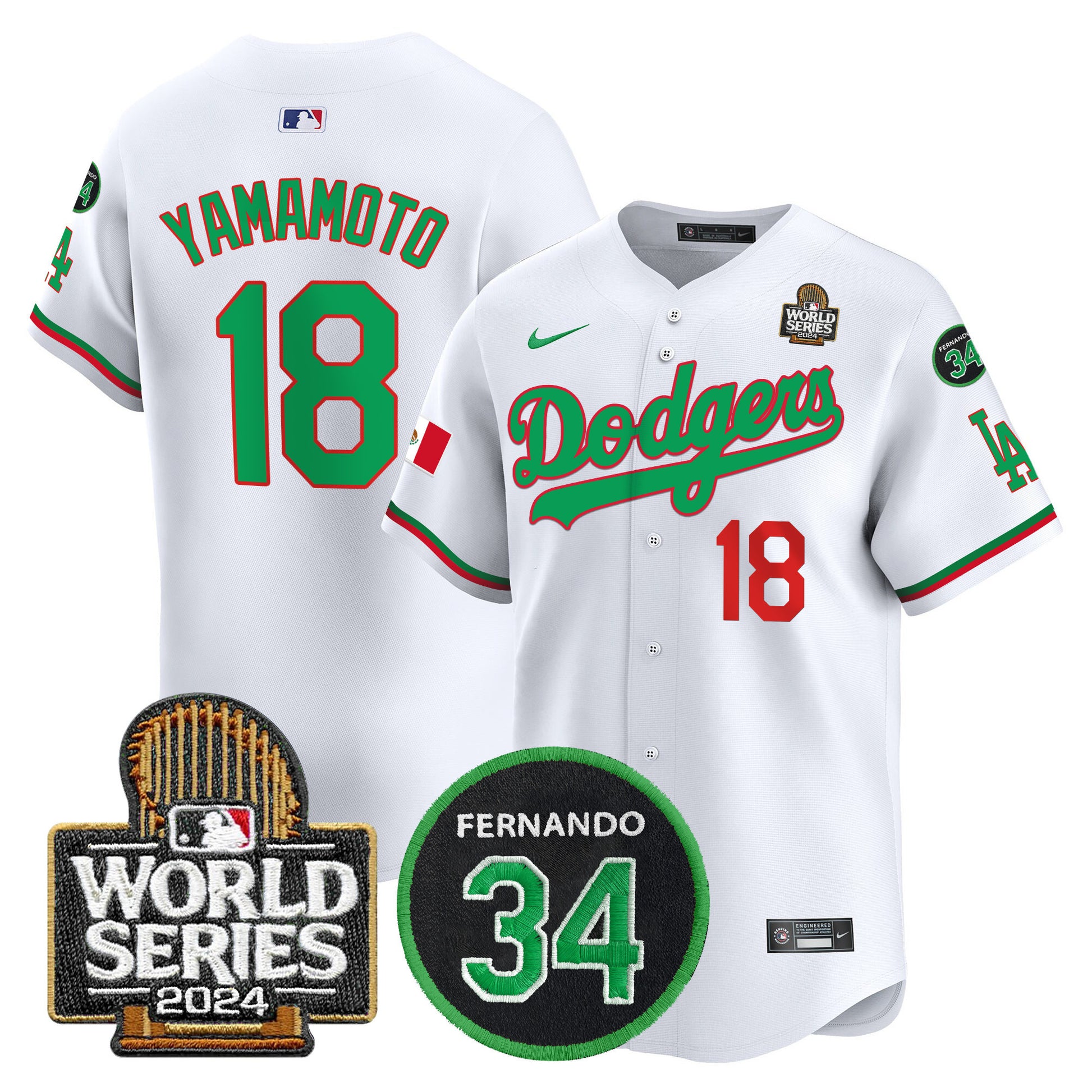 Men's Dodgers Mexico Fernando Memorial & 2024 World Series Patch Vapor Premier Limited Jersey V3 - All Stitched