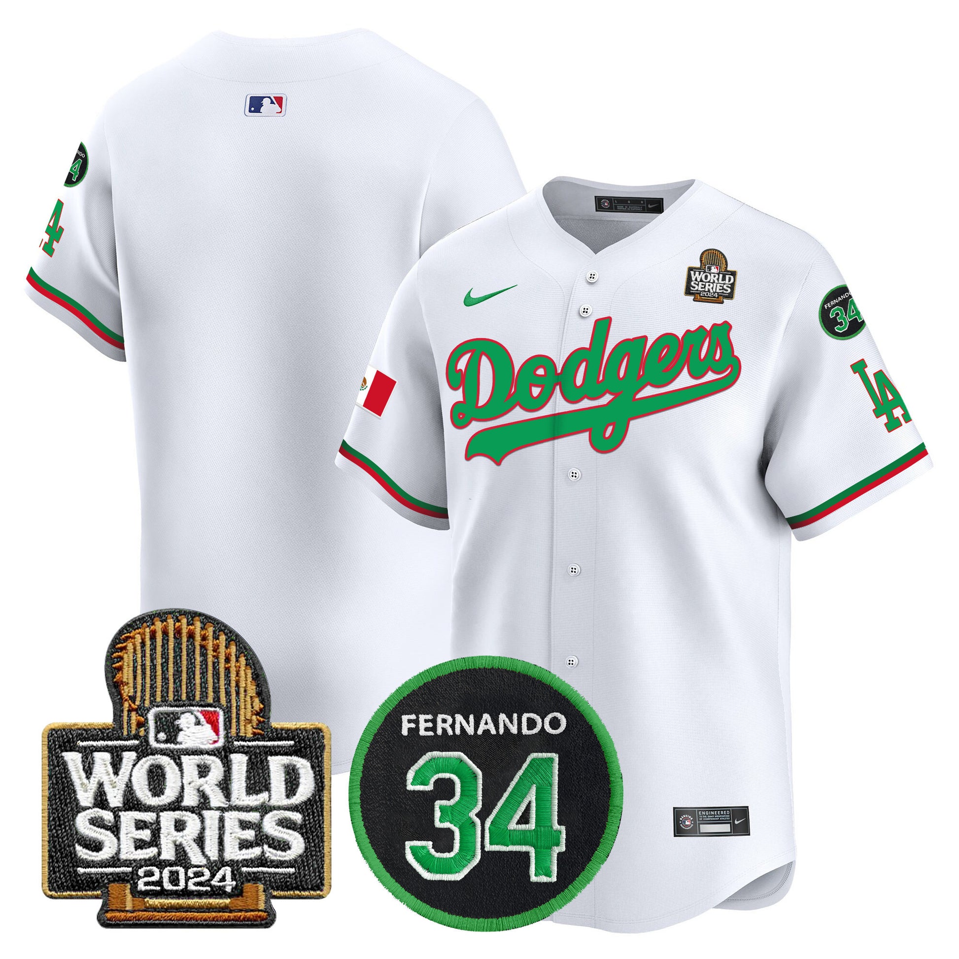 Men's Dodgers Mexico Fernando Memorial & 2024 World Series Patch Vapor Premier Limited Jersey V3 - All Stitched