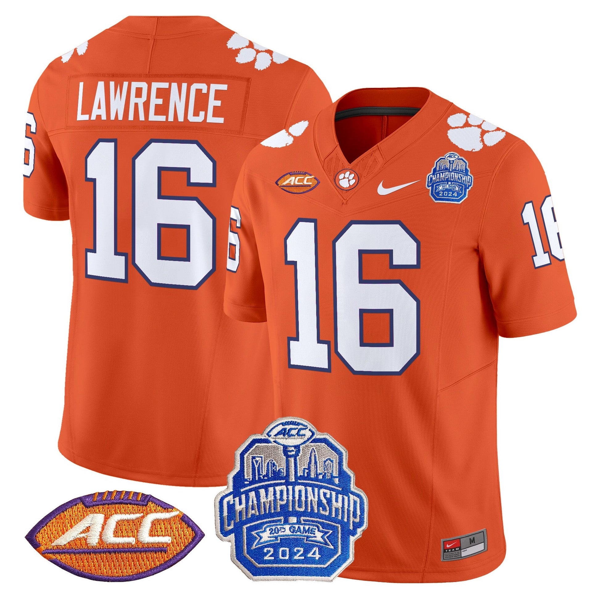 Men's Clemson Tigers 2024 ACC Championship Patch Vapor Limited Jersey - All Stitched