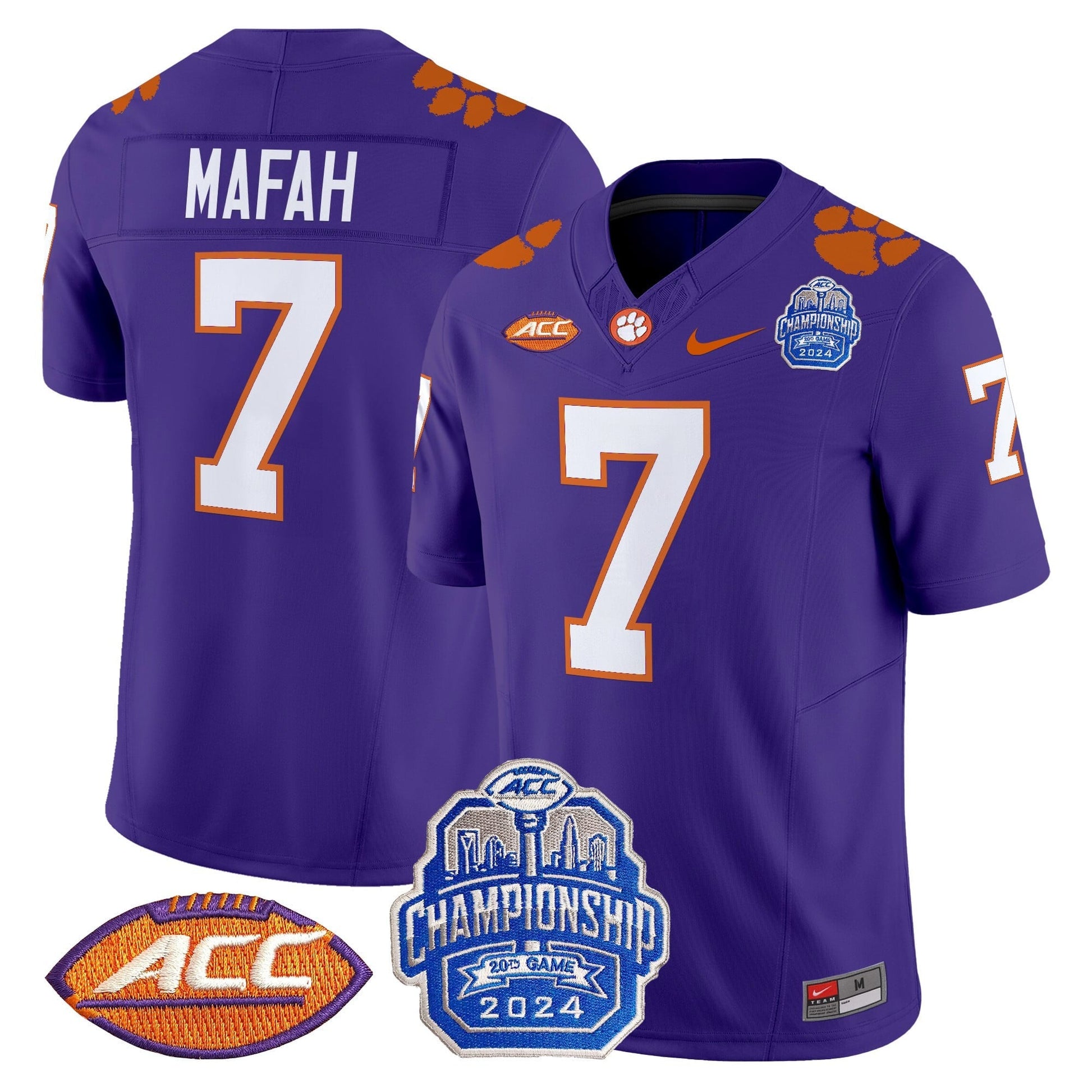Men's Clemson Tigers 2024 ACC Championship Patch Vapor Limited Jersey - All Stitched
