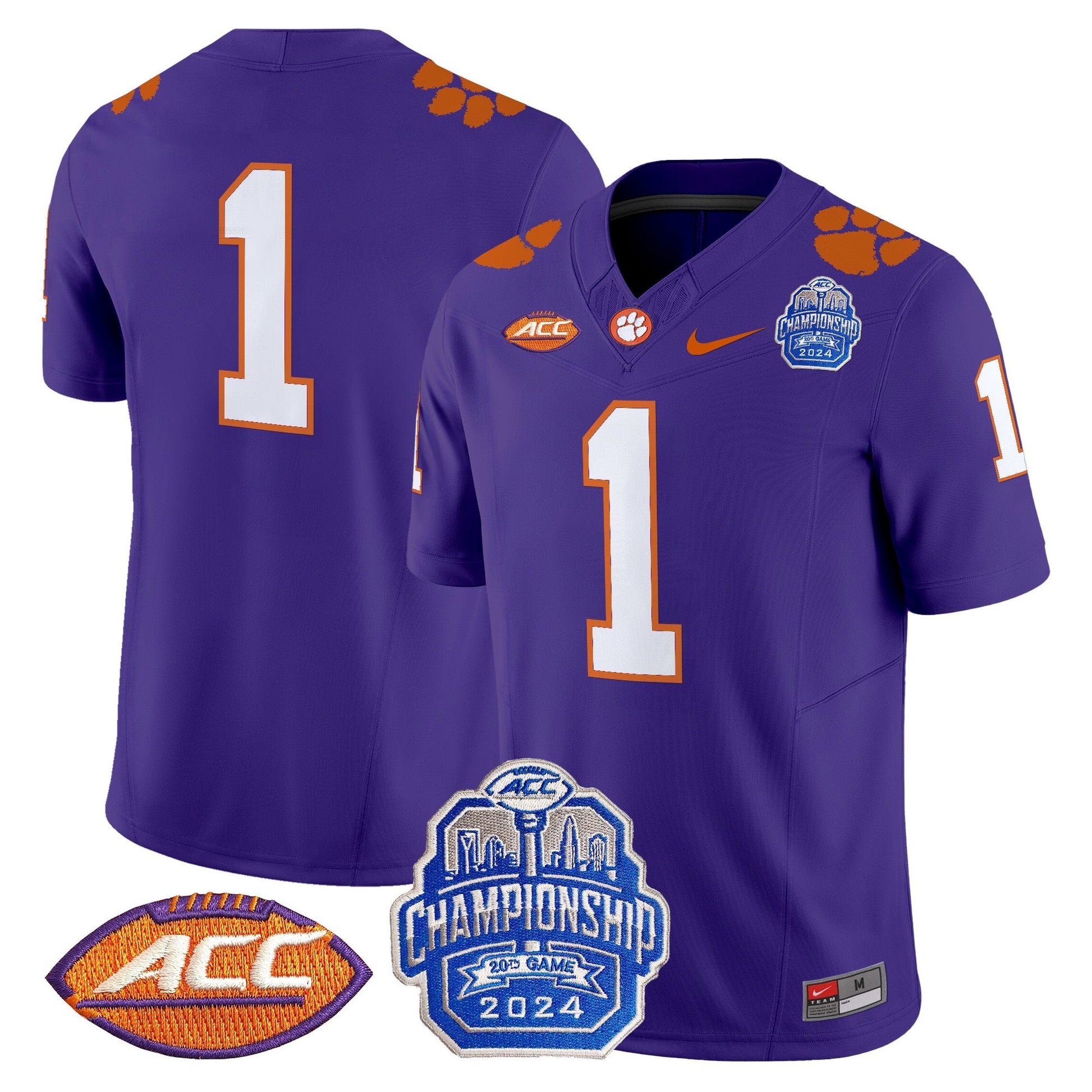 Men's Clemson Tigers 2024 ACC Championship Patch Vapor Limited Jersey - All Stitched