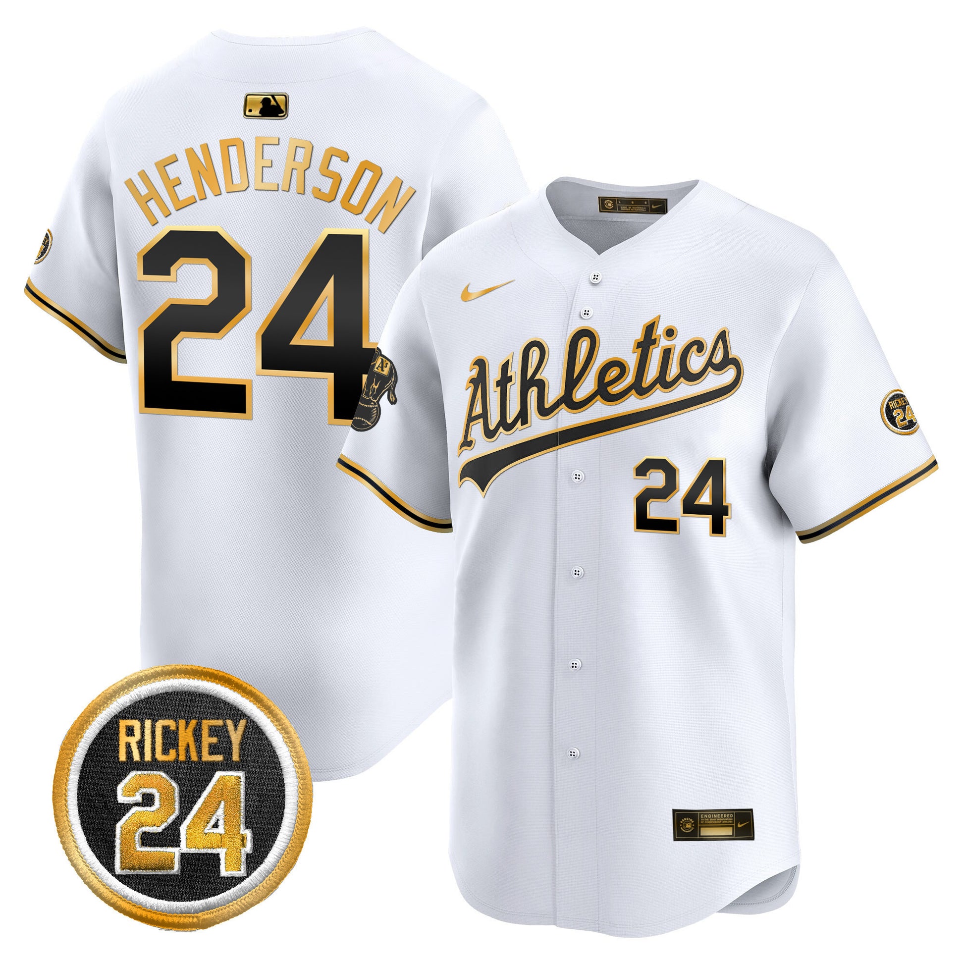 Men's Oakland Athletics Rickey Henderson Patch Vapor Premier Limited Jersey - All Stitched