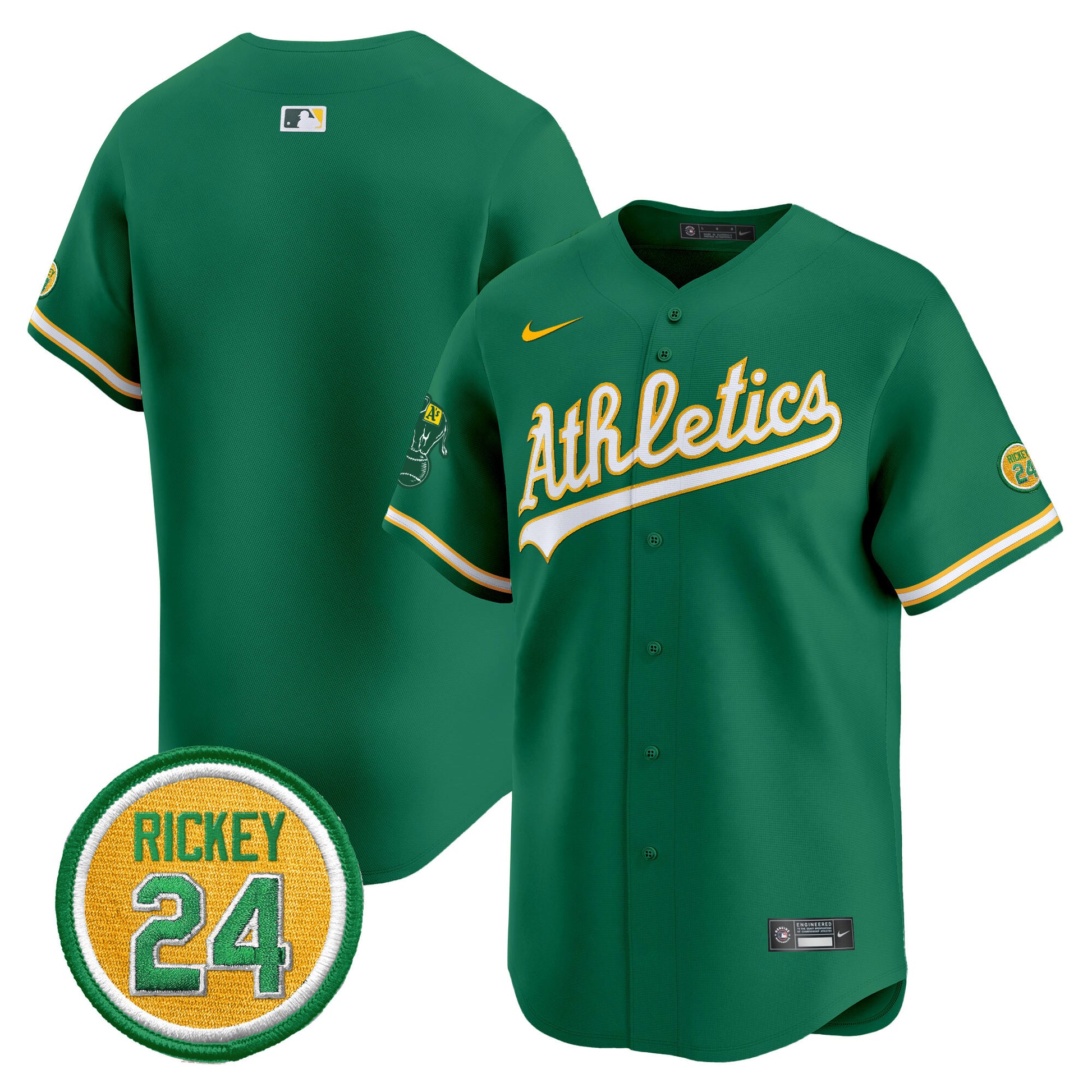 Men's Oakland Athletics Rickey Henderson Patch Vapor Premier Limited Jersey - All Stitched