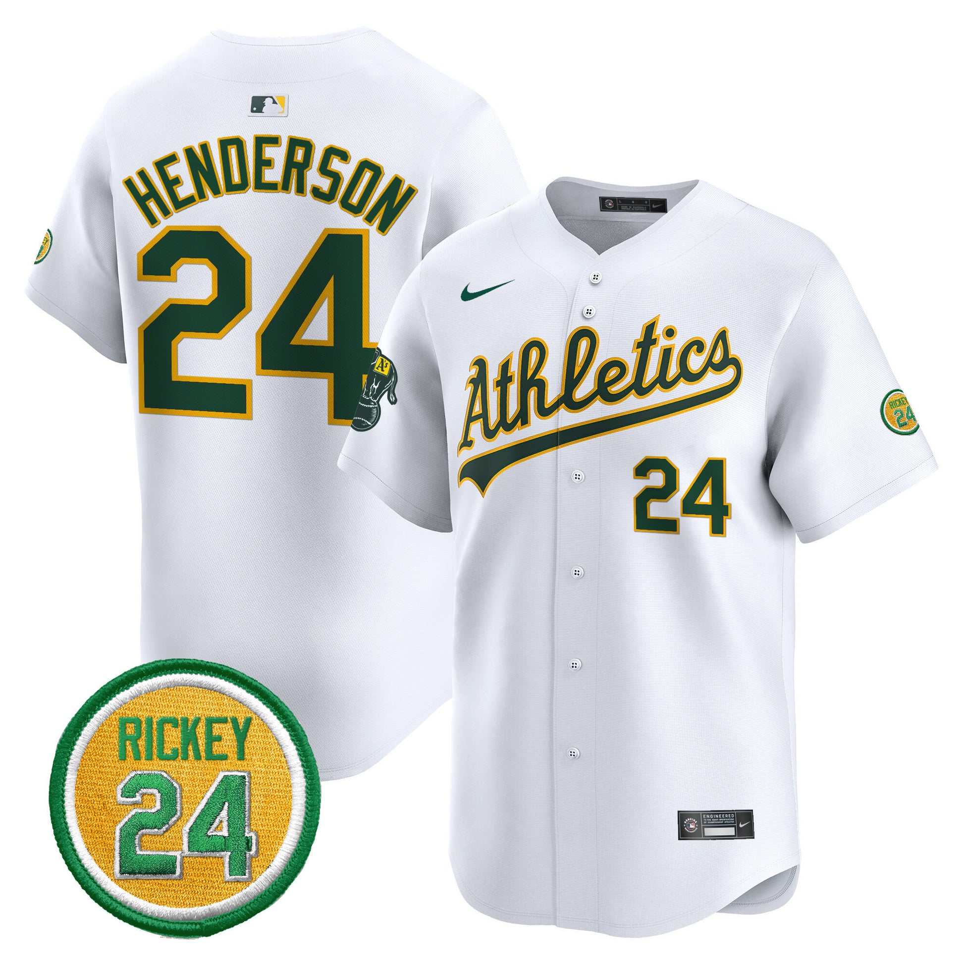 Men's Oakland Athletics Rickey Henderson Patch Vapor Premier Limited Jersey - All Stitched