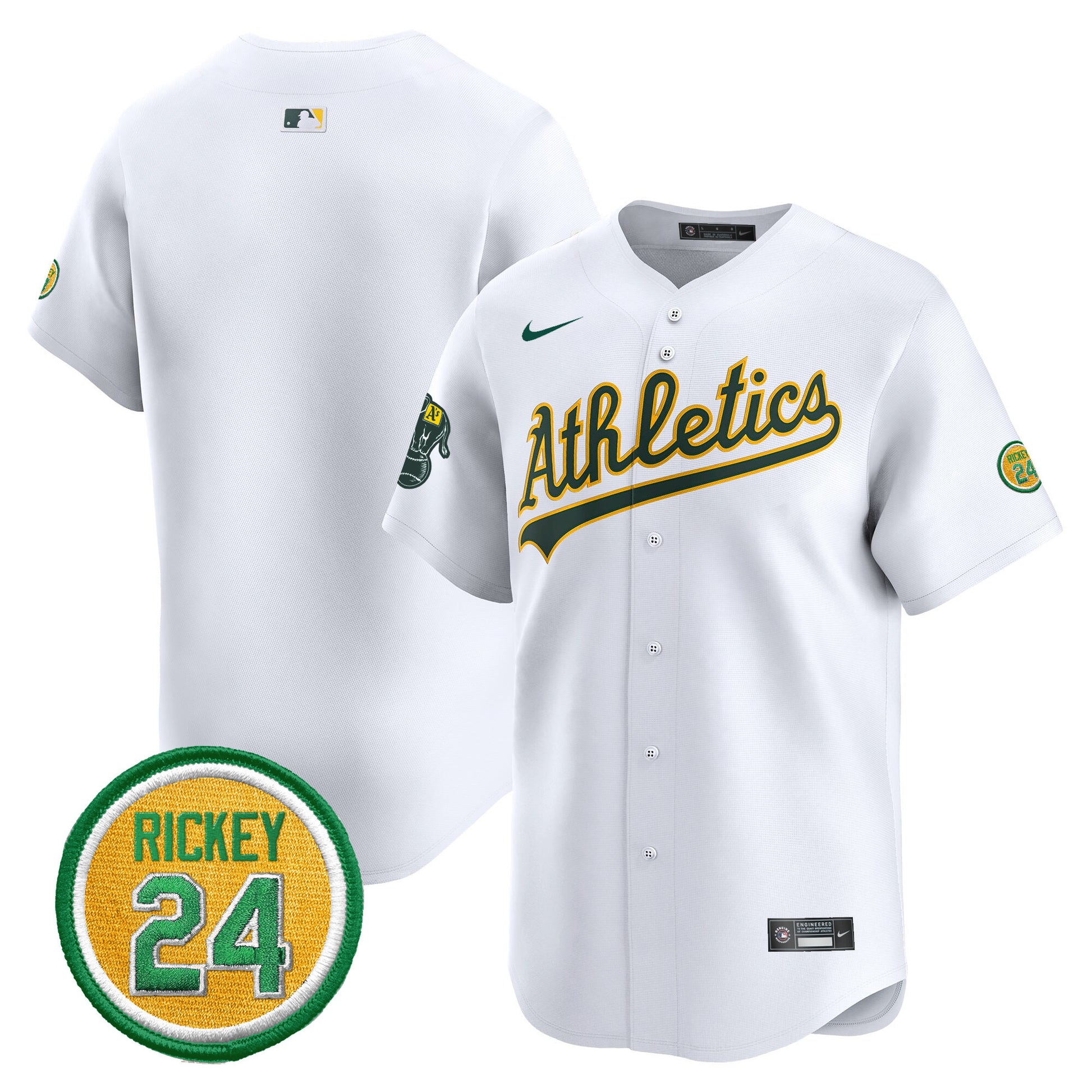 Men's Oakland Athletics Rickey Henderson Patch Vapor Premier Limited Jersey - All Stitched