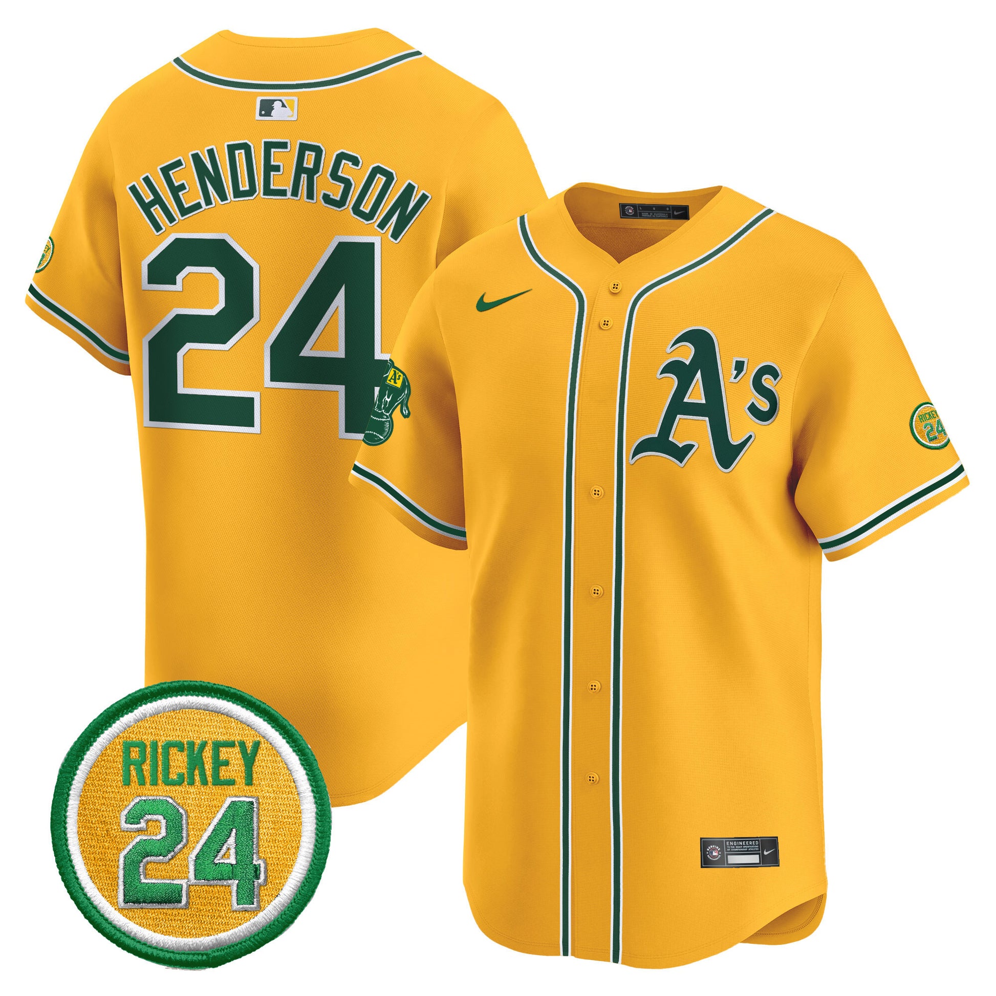 Men's Oakland Athletics Rickey Henderson Patch Vapor Premier Limited Jersey - All Stitched