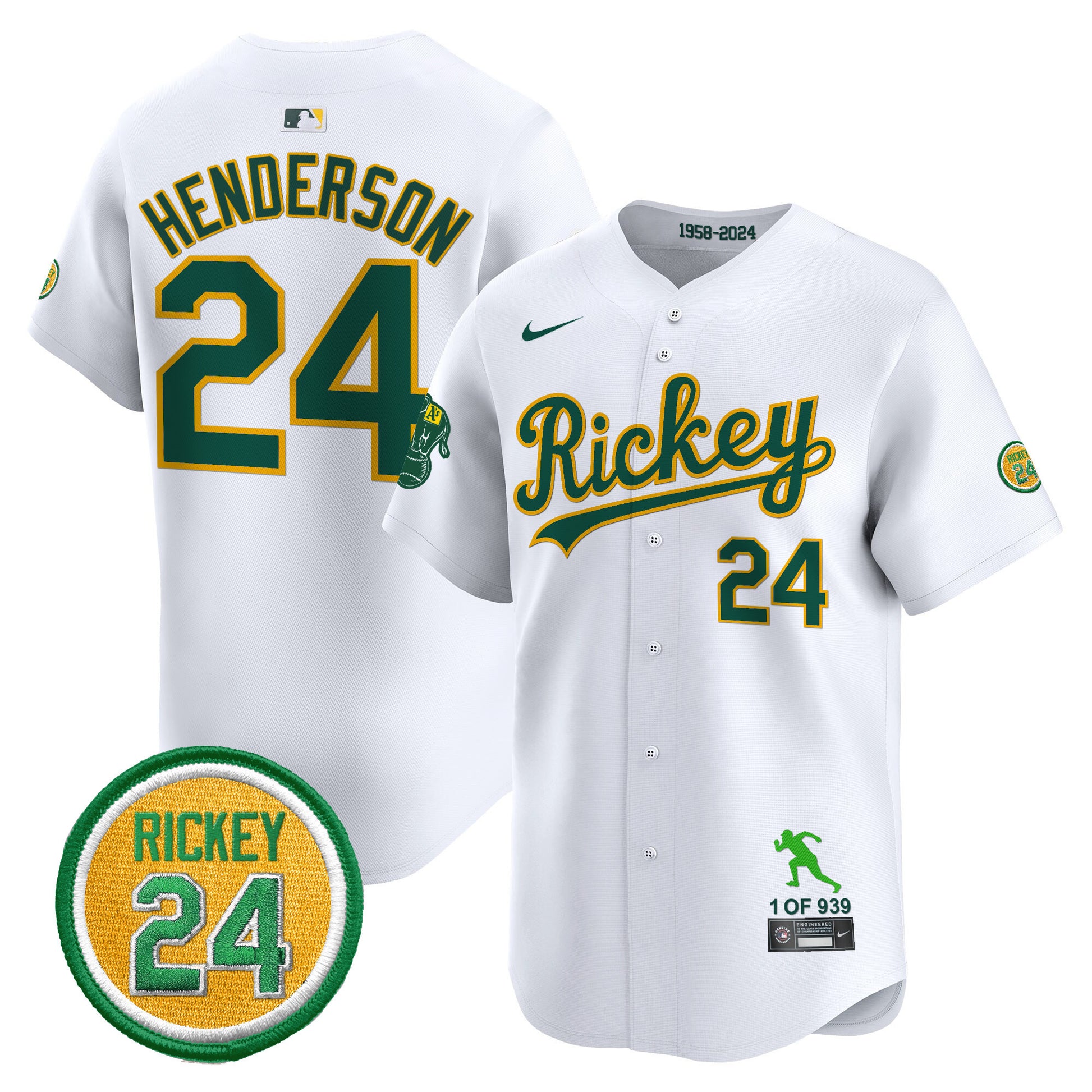 Men's Oakland Athletics Rickey Tribute style Vapor Premier Limited Jersey - All Stitched
