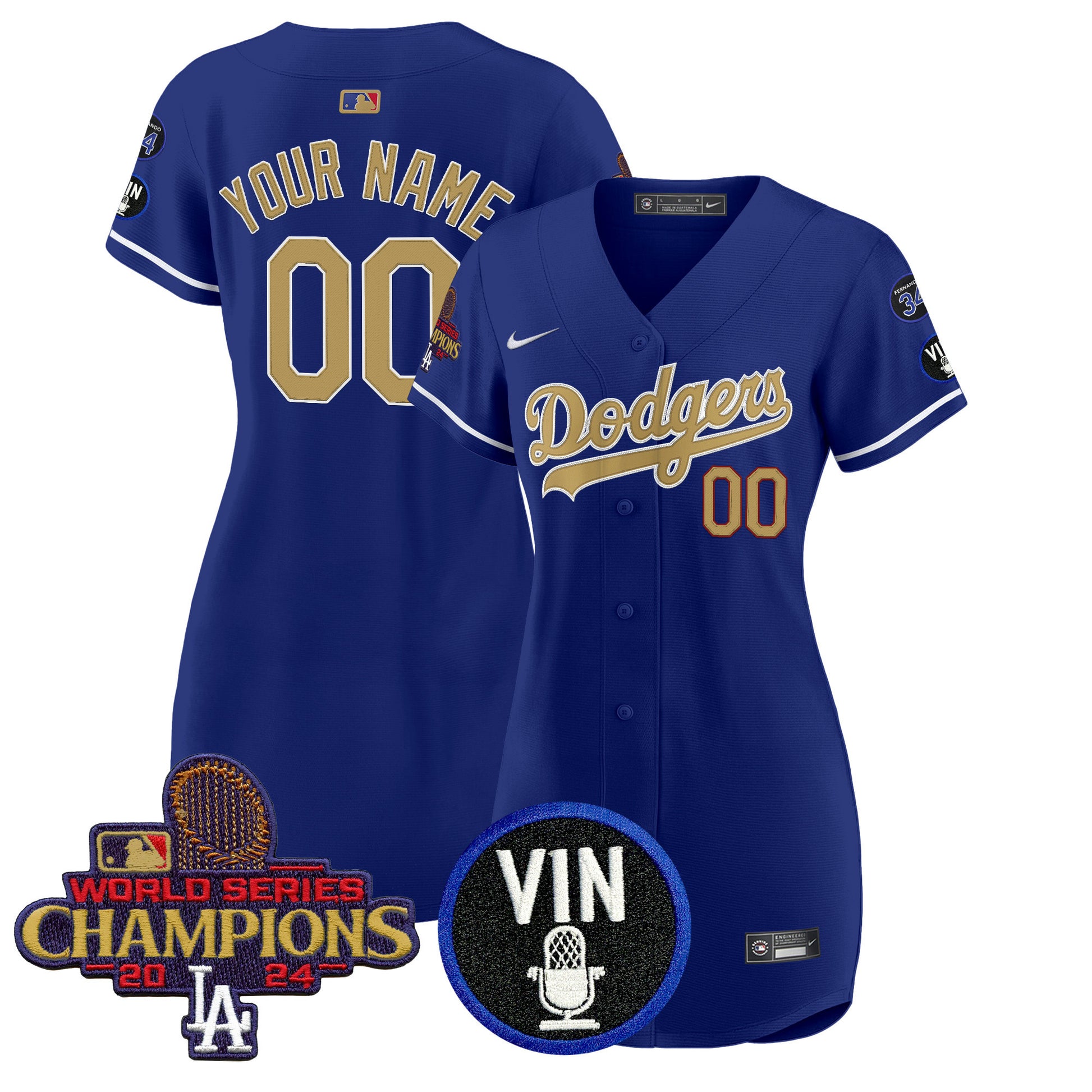 Dodgers 2025 Vin Scully & #34 Fernando Patch Gold Baseball Custom Dress - All Stitched