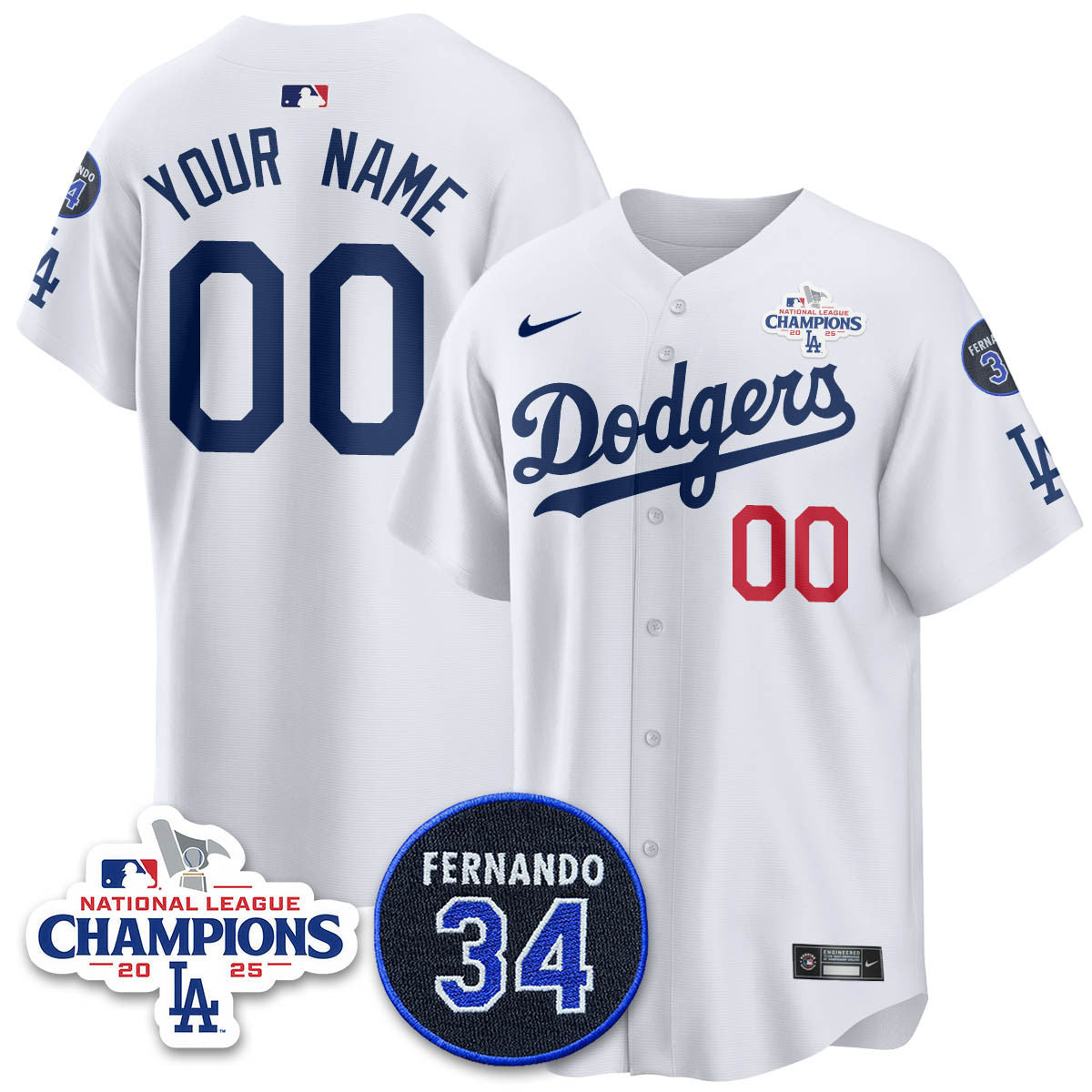 Los Angeles Dodgers 2025 NL Champions Jersey - All Stitched