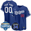 Los Angeles Dodgers 2025 Back To Back Champions Custom Jersey - All Stitched