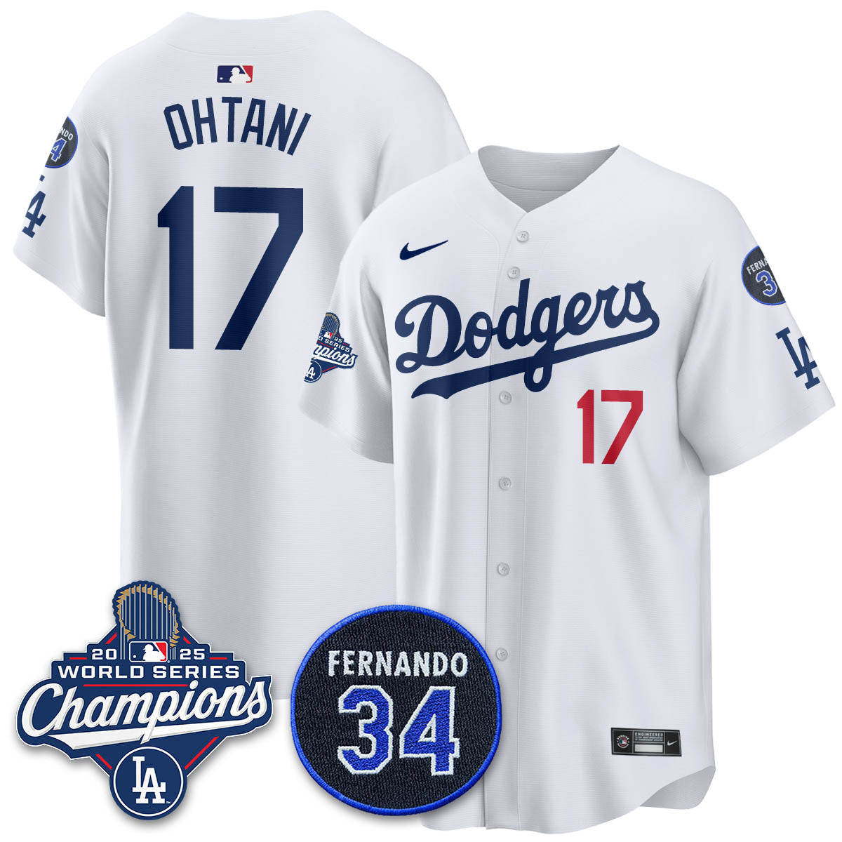 Los Angeles Dodgers 2025 World Series Champions Jersey - All Stitched