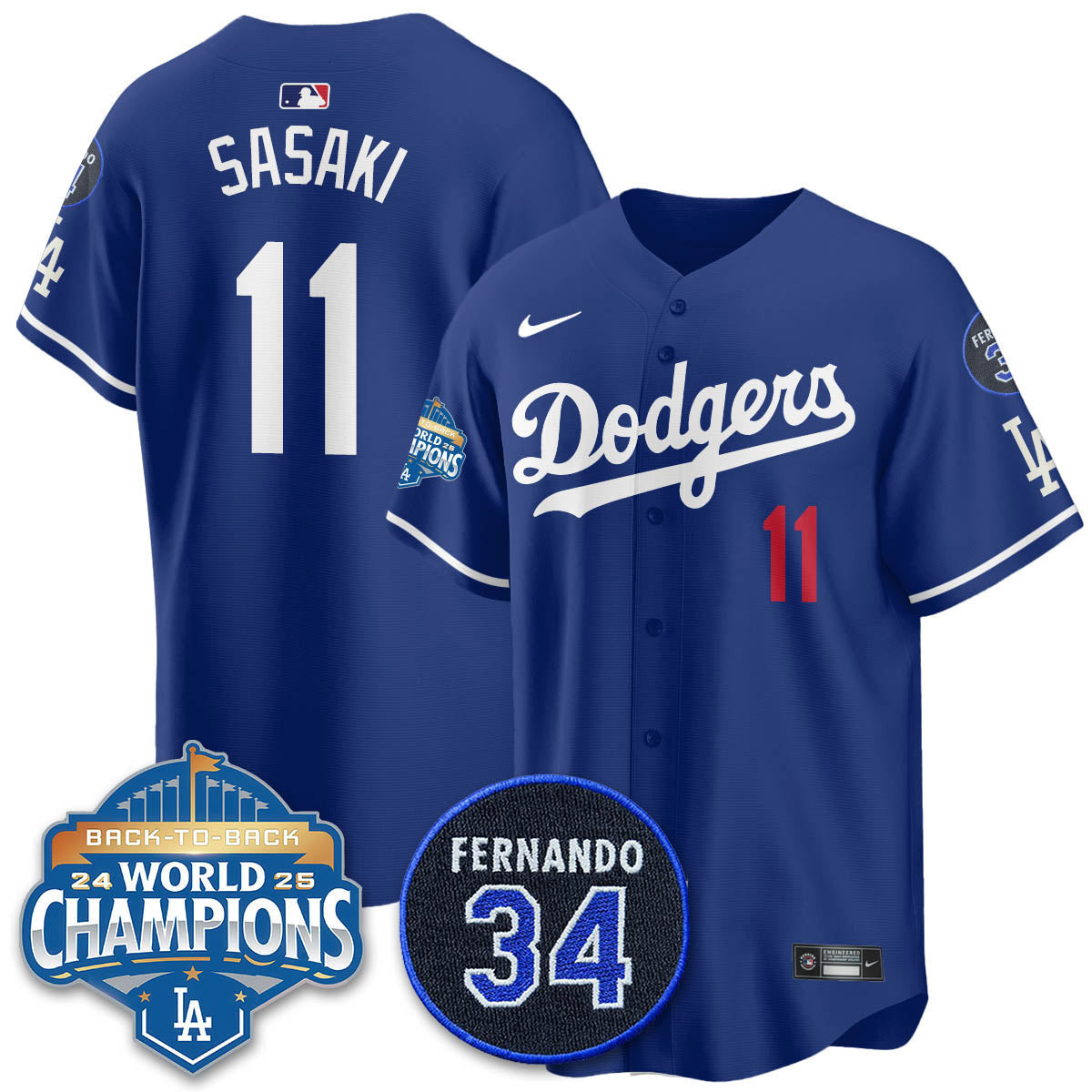 Los Angeles Dodgers 2025 Back To Back Champions Jersey - All Stitched