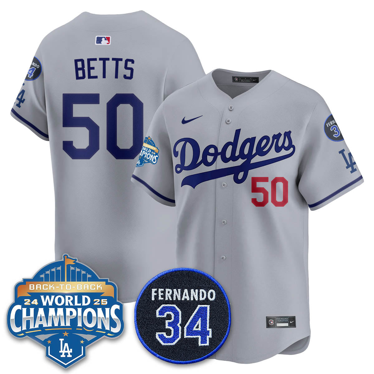 Los Angeles Dodgers 2025 Back To Back Champions Jersey - All Stitched