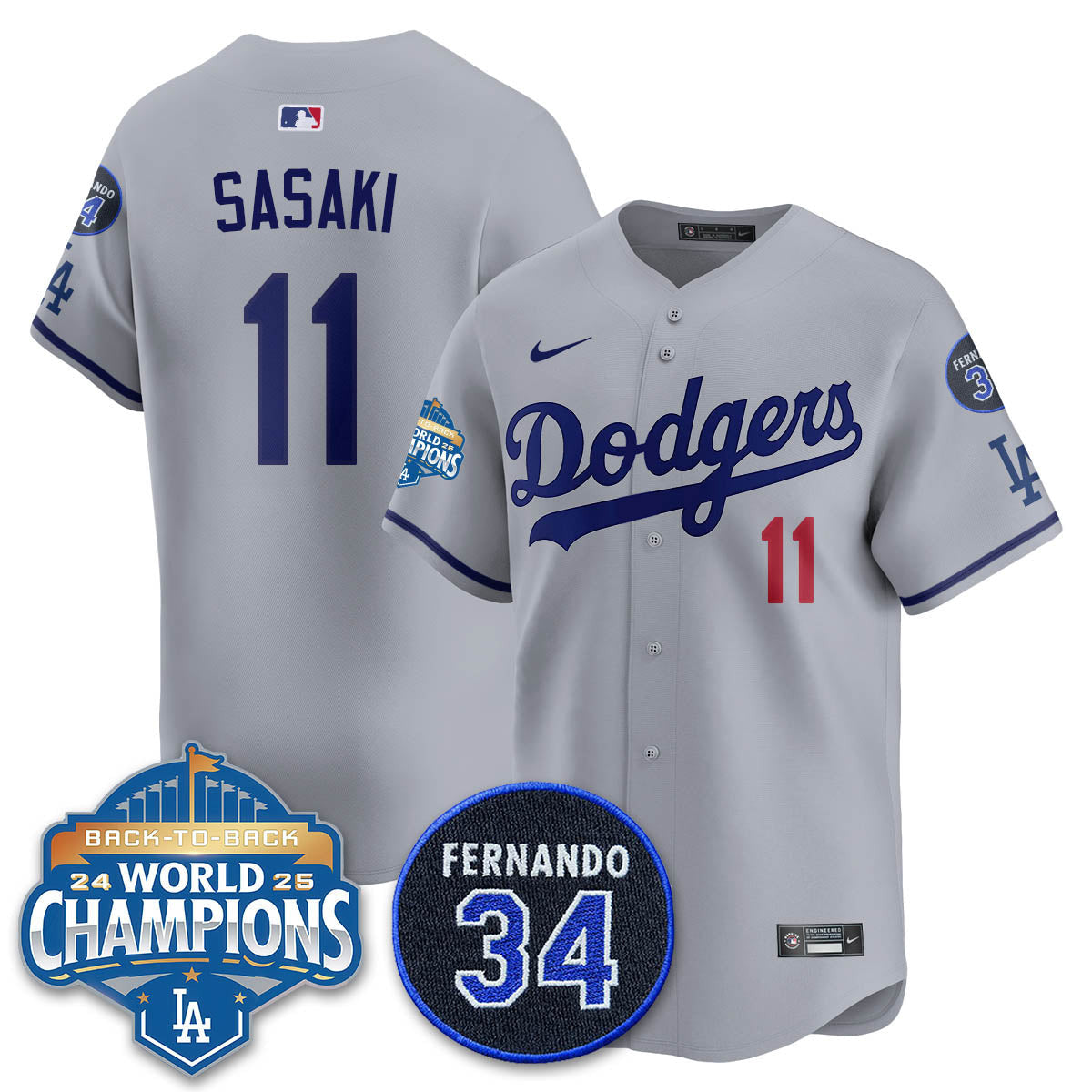 Los Angeles Dodgers 2025 Back To Back Champions Jersey - All Stitched