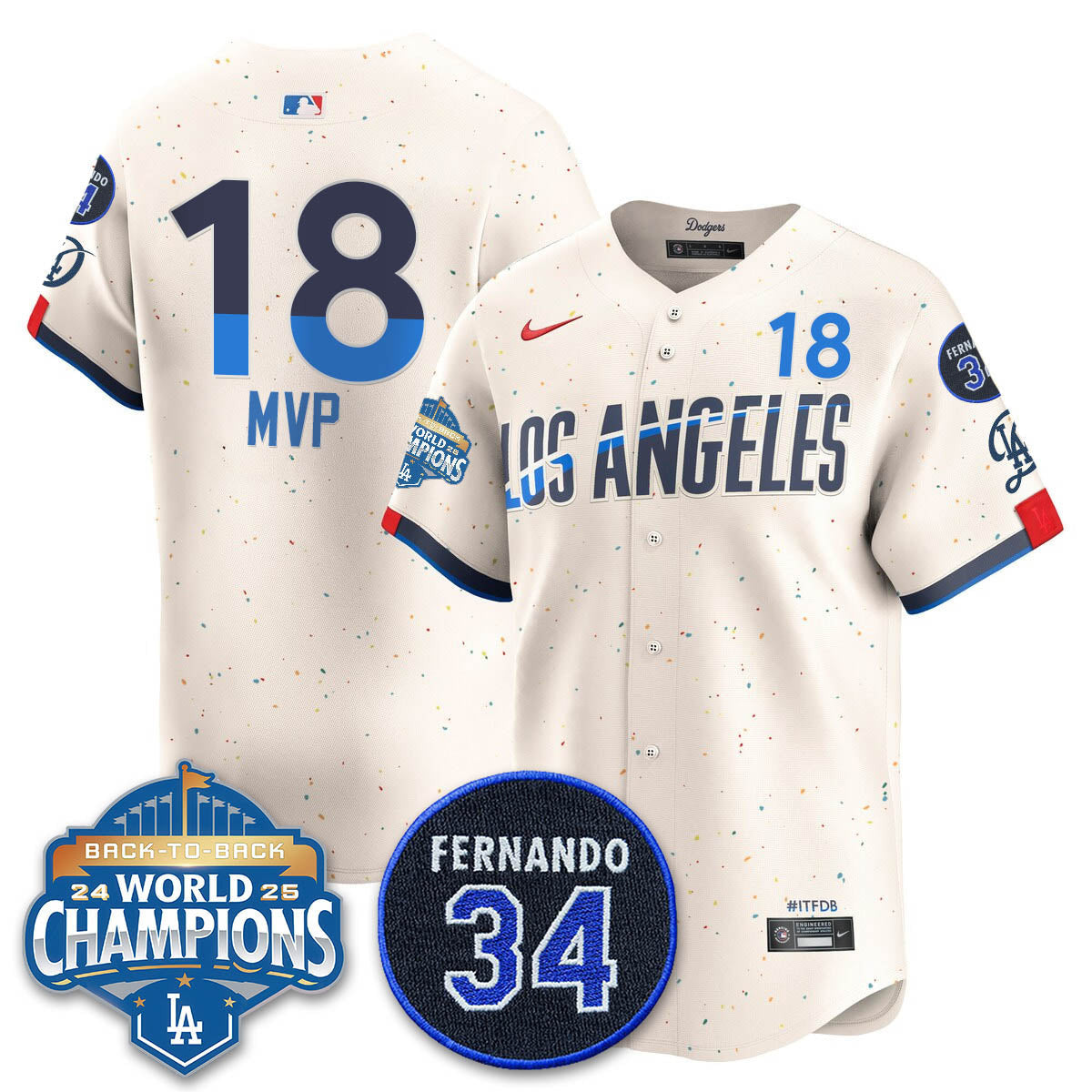 Los Angeles Dodgers 2025 Back To Back Champions Jersey - All Stitched