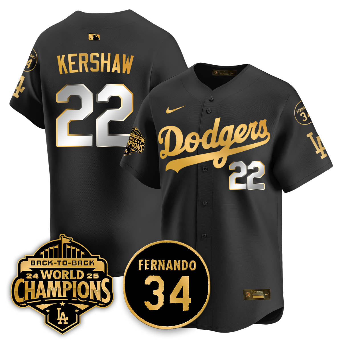 Los Angeles Dodgers 2025 Back To Back Champions Jersey - All Stitched