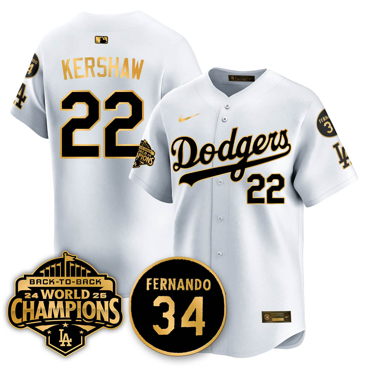 Los Angeles Dodgers 2025 Back To Back Champions Jersey - All Stitched