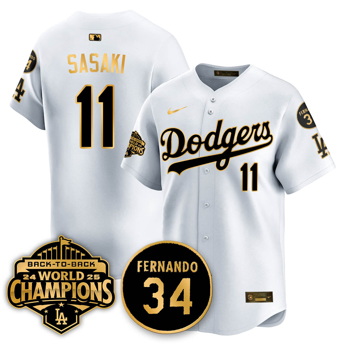 Los Angeles Dodgers 2025 Back To Back Champions Jersey - All Stitched
