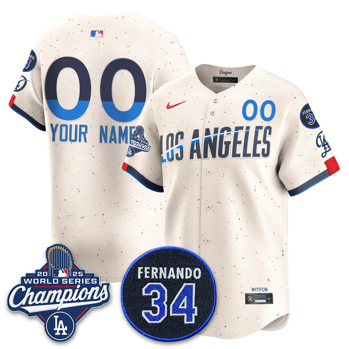 Los Angeles Dodgers 2025 World Series Champions Custom Jersey - All Stitched