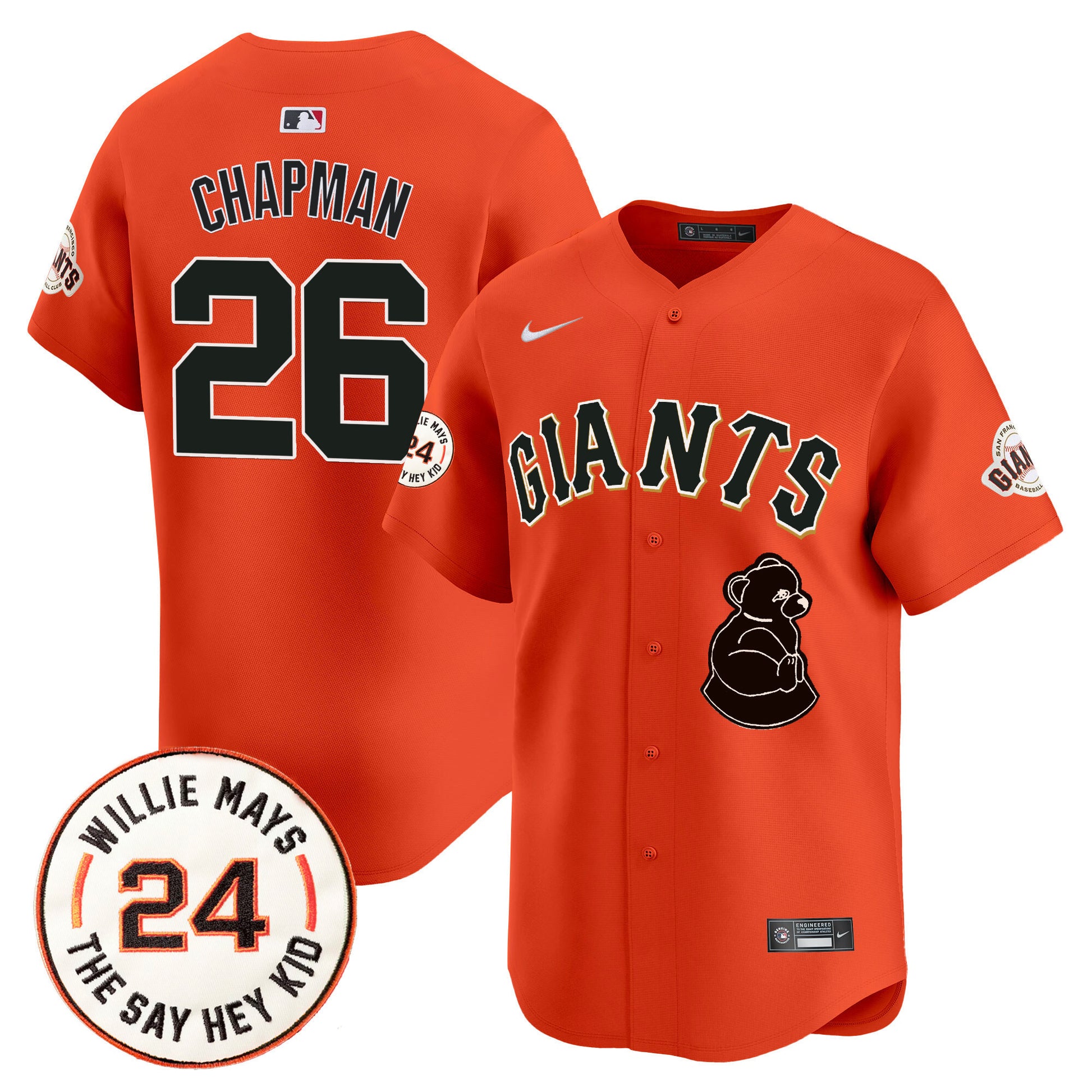 Men's San Francisco Giants 2024 Willie Mays Patch Vapor Premier Limited Jersey V4 - All Stitched