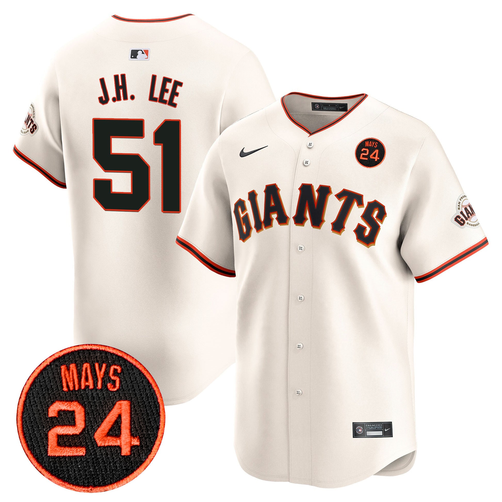 Men's San Francisco Giants 2024 Willie Mays Patch Vapor Premier Limited Jersey V3 - All Stitched