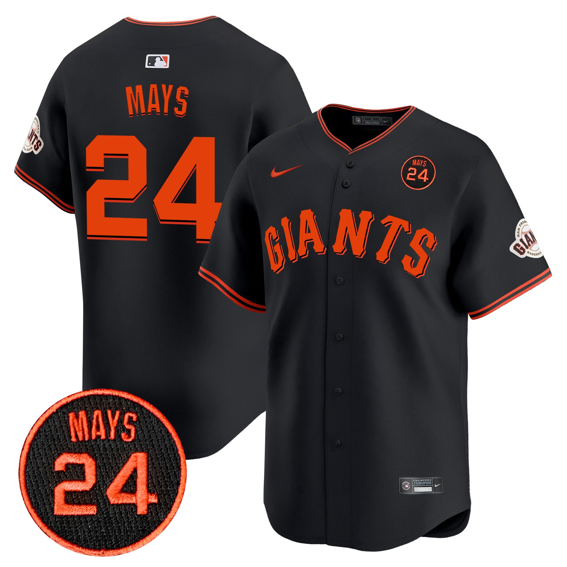 Men's San Francisco Giants 2024 Willie Mays Patch Vapor Premier Limited Jersey V3 - All Stitched