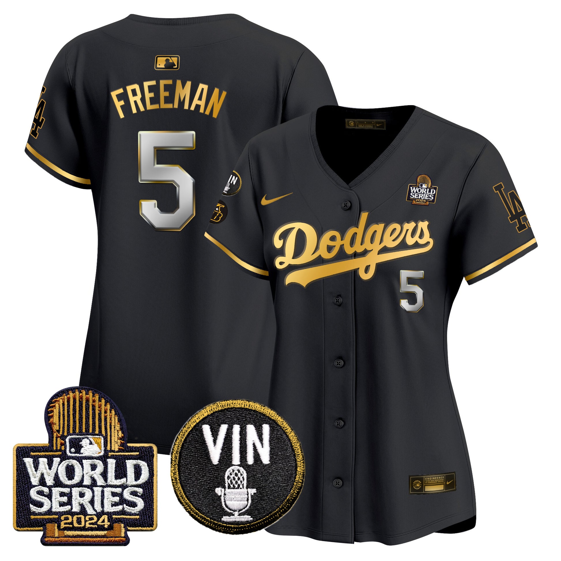 Women's Dodgers 2024 World Series Gold Trim Vapor Premier Limited Jersey V2 - All Stitched