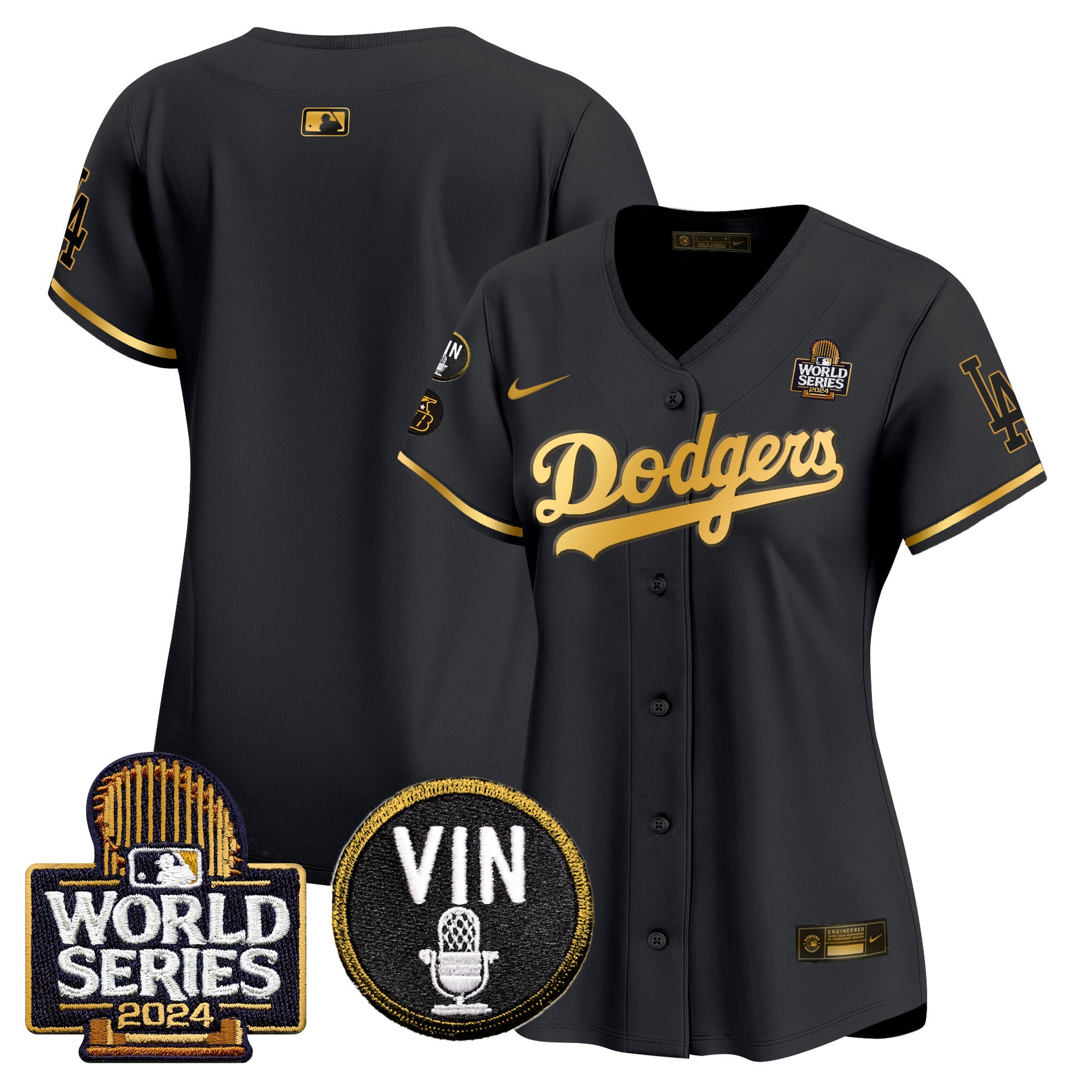 Women's Dodgers 2024 World Series Gold Trim Vapor Premier Limited Jersey V2 - All Stitched