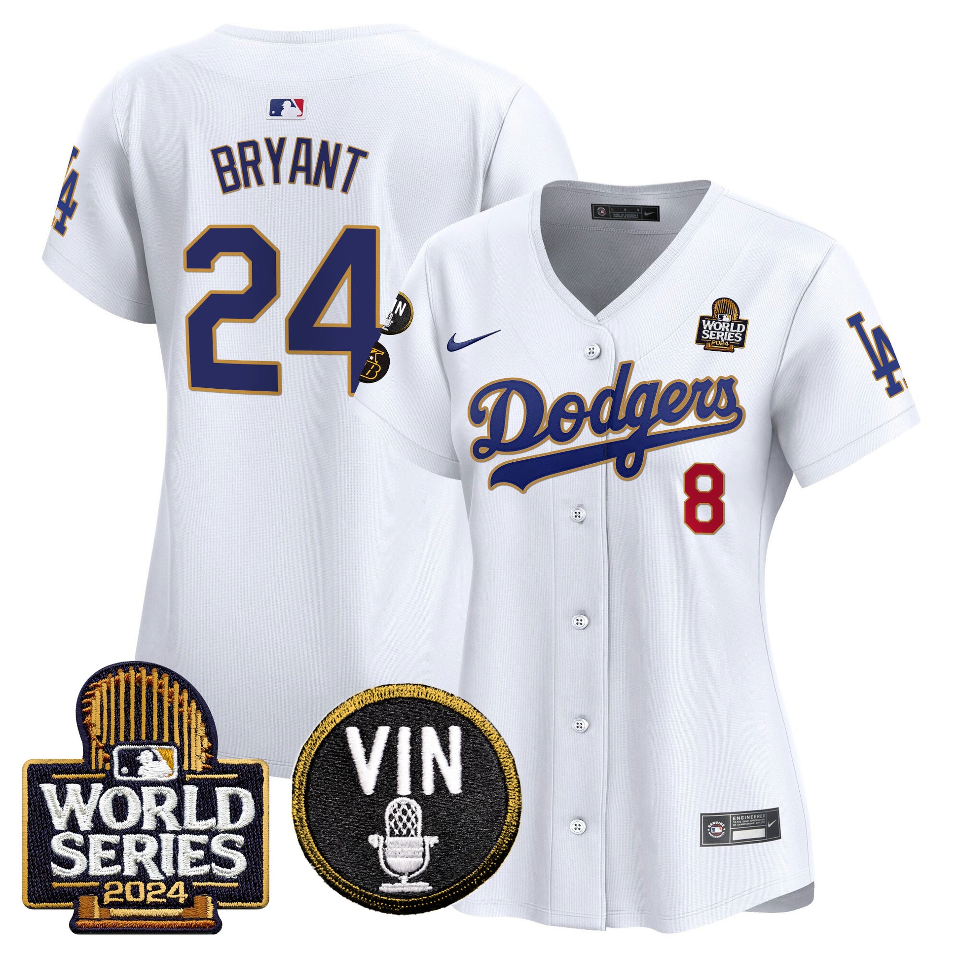 Women's Dodgers 2024 World Series Gold Trim Vapor Premier Limited Jersey V2 - All Stitched