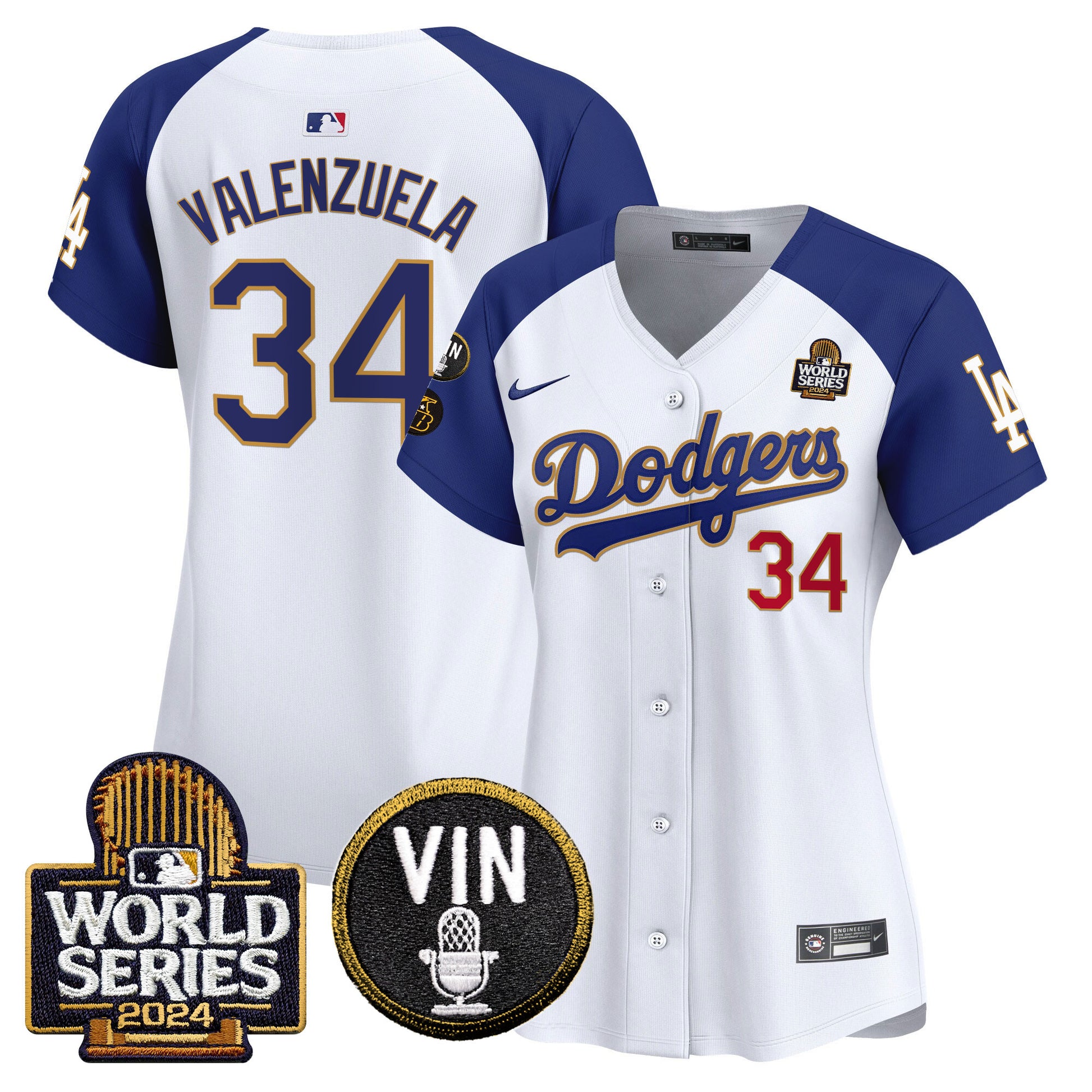 Women's Dodgers 2024 World Series Gold Trim Vapor Premier Limited Jersey V2 - All Stitched