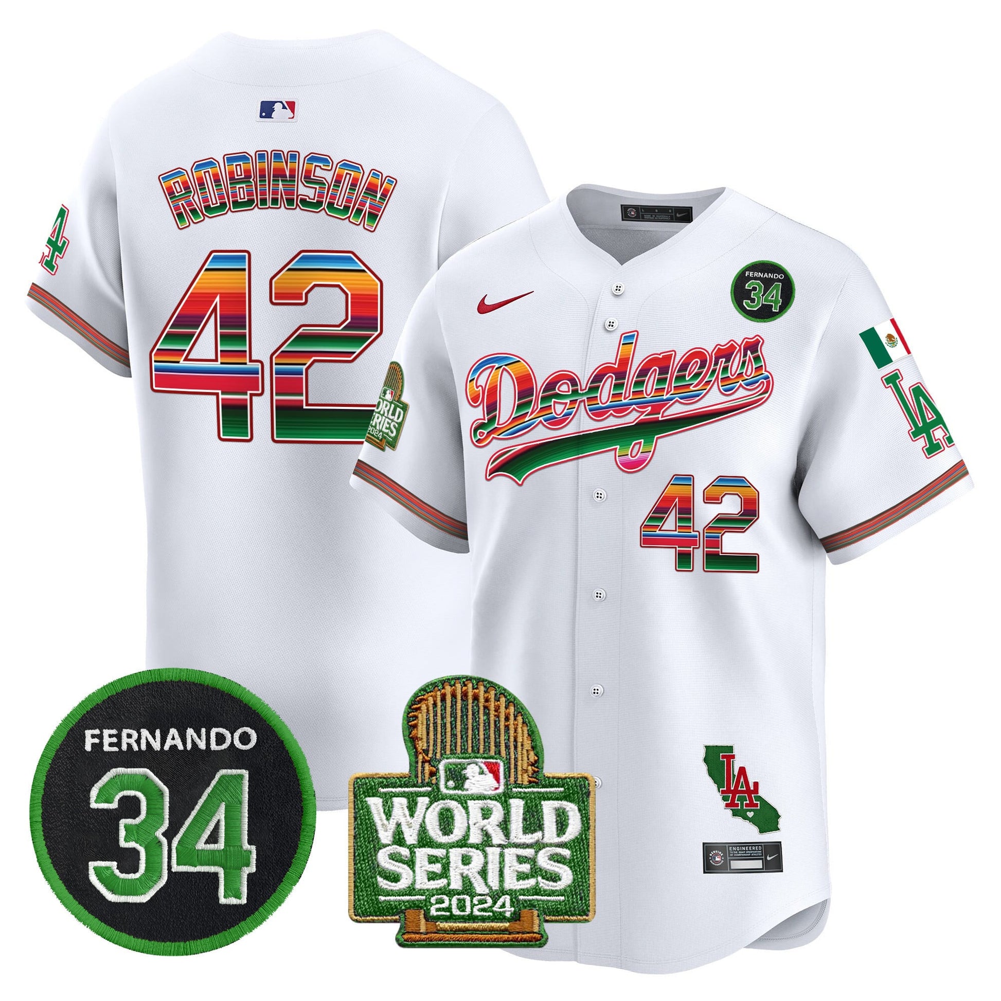 Men's Dodgers Mexico Fernando Memorial & 2024 World Series Patch Vapor Premier Limited Jersey - All Stitched