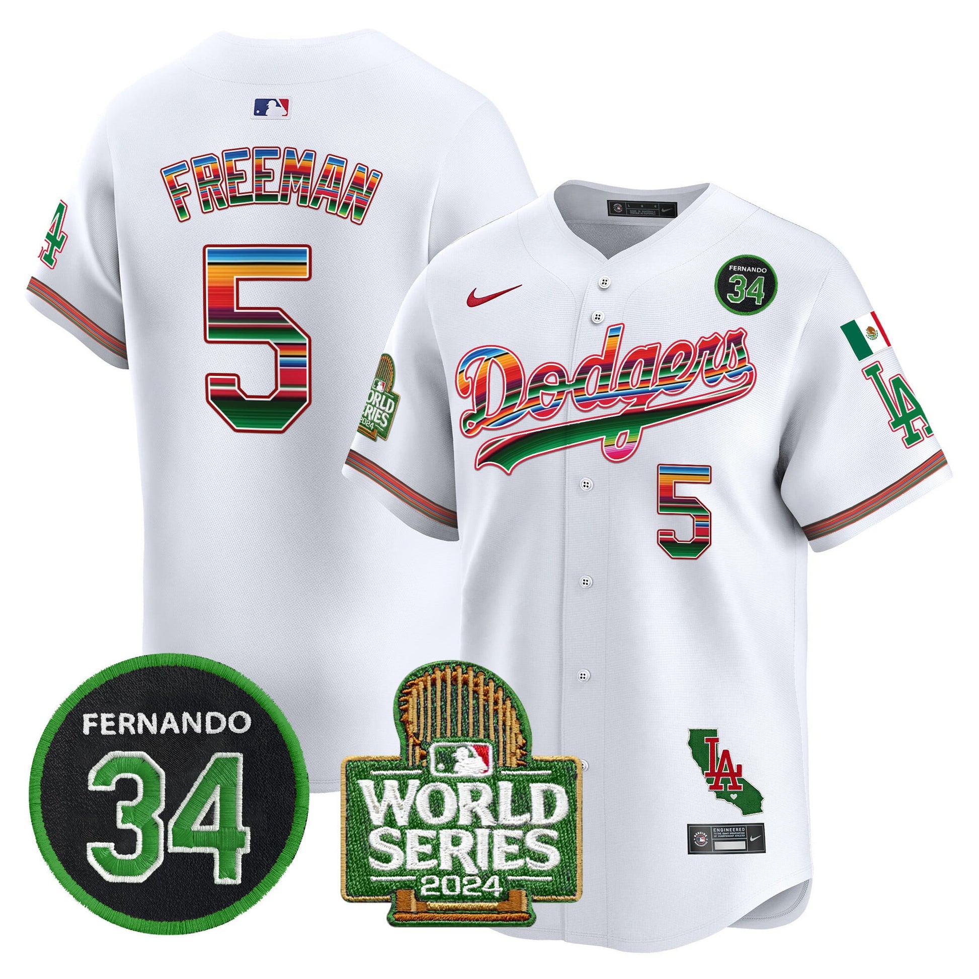 Men's Dodgers Mexico Fernando Memorial & 2024 World Series Patch Vapor Premier Limited Jersey - All Stitched