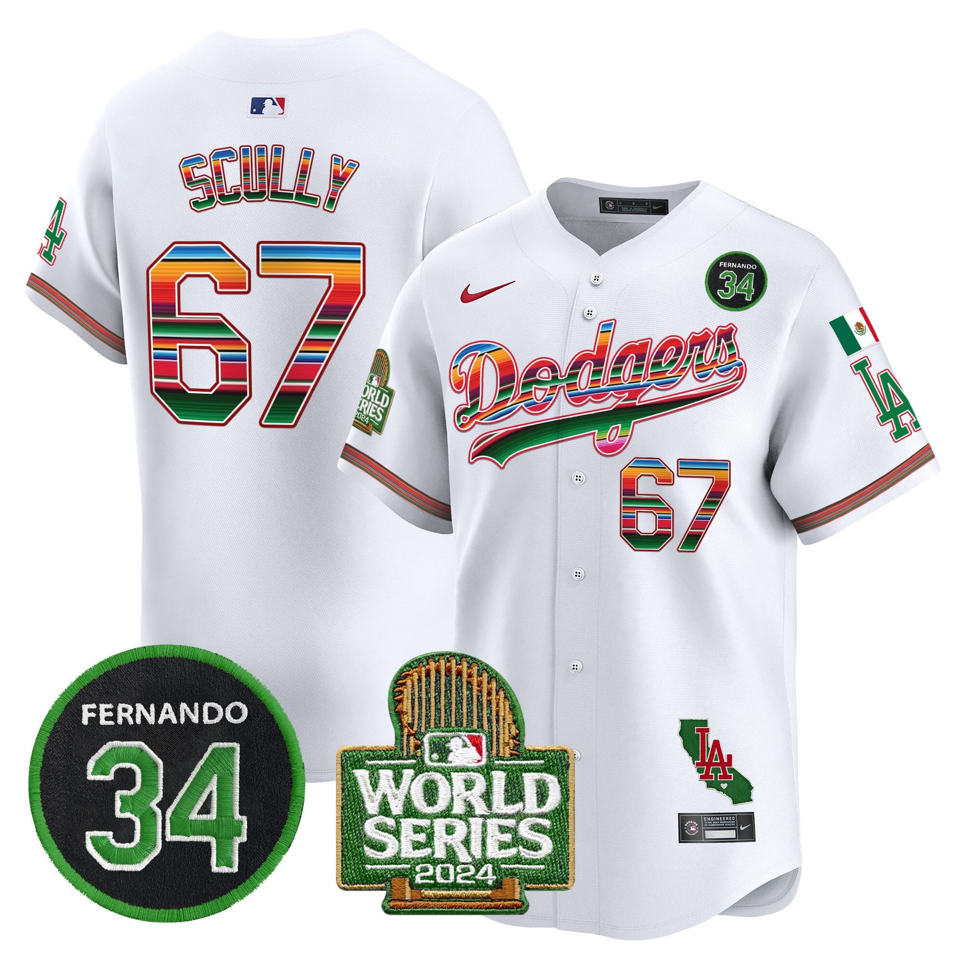Men's Dodgers Mexico Fernando Memorial & 2024 World Series Patch Vapor Premier Limited Jersey - All Stitched