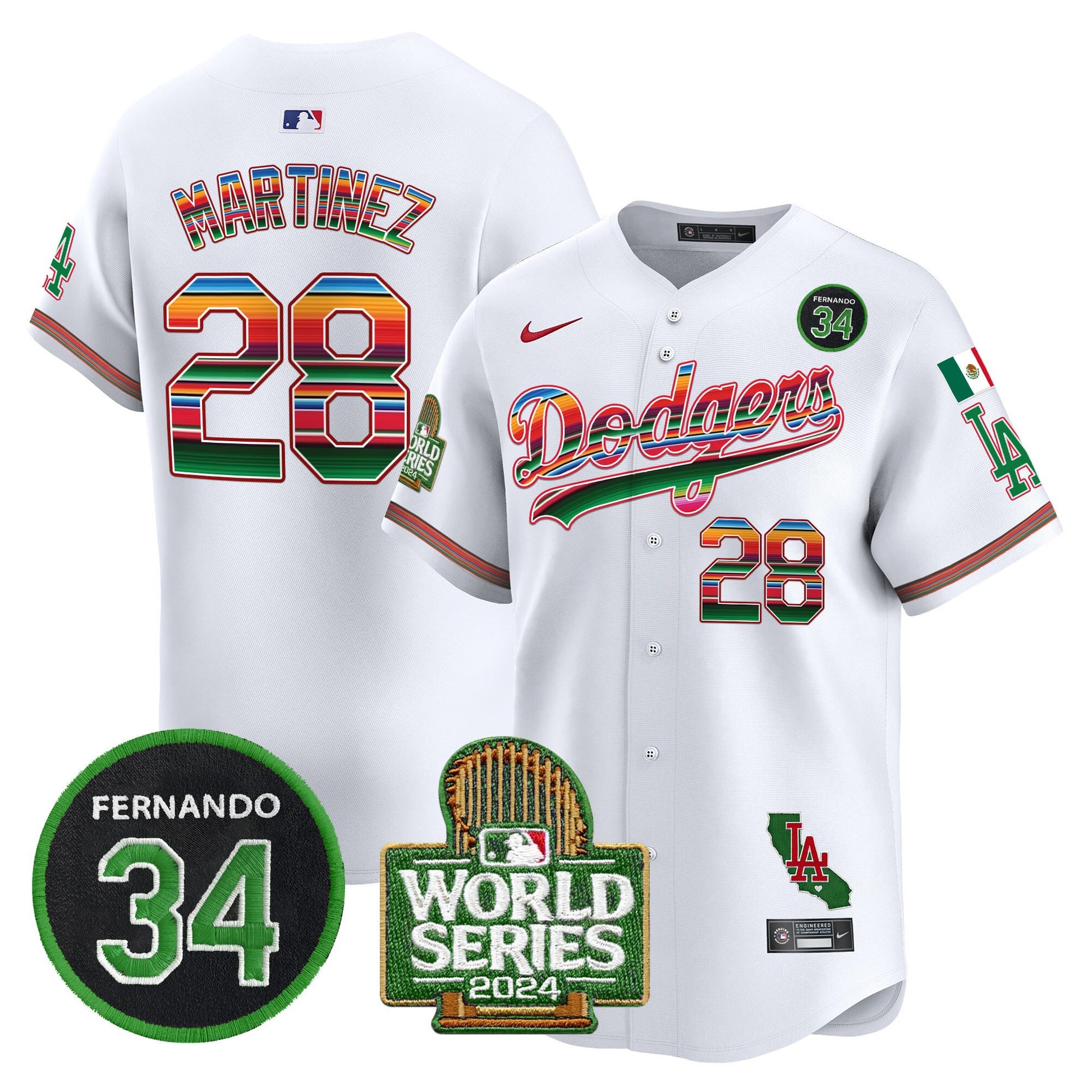 Men's Dodgers Mexico Fernando Memorial & 2024 World Series Patch Vapor Premier Limited Jersey - All Stitched