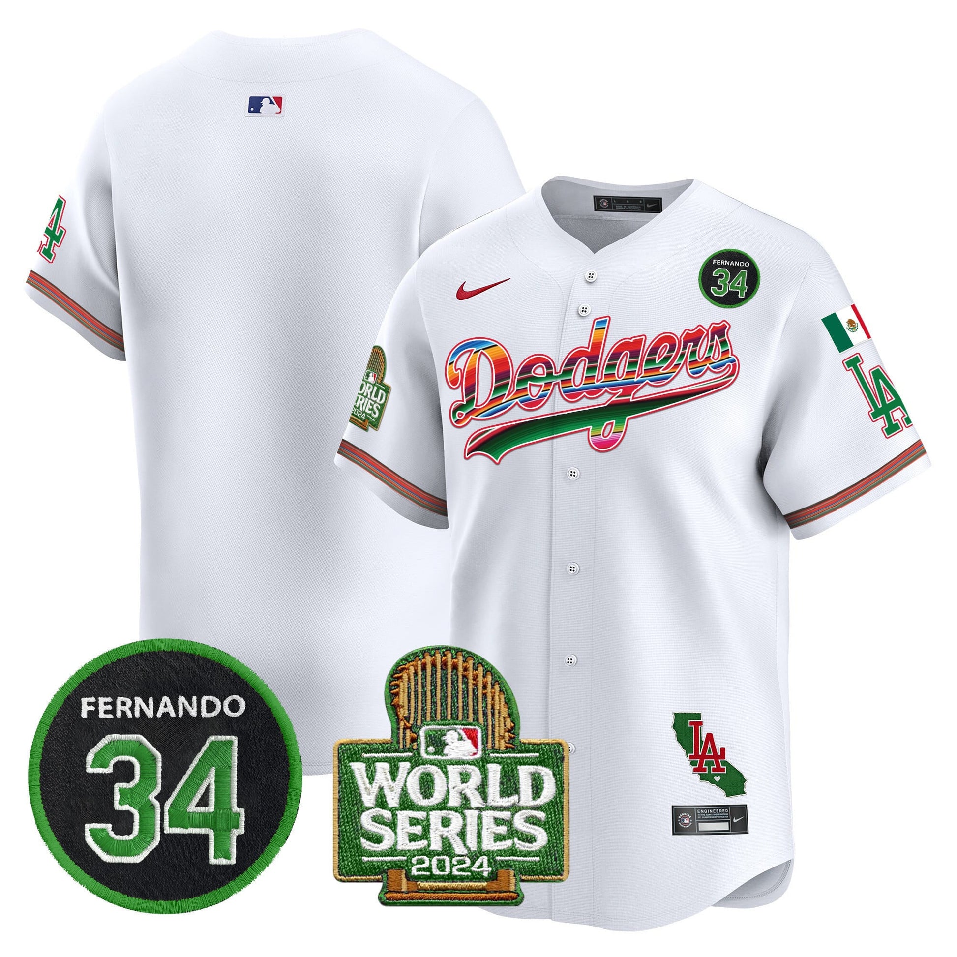 Men's Dodgers Mexico Fernando Memorial & 2024 World Series Patch Vapor Premier Limited Jersey - All Stitched
