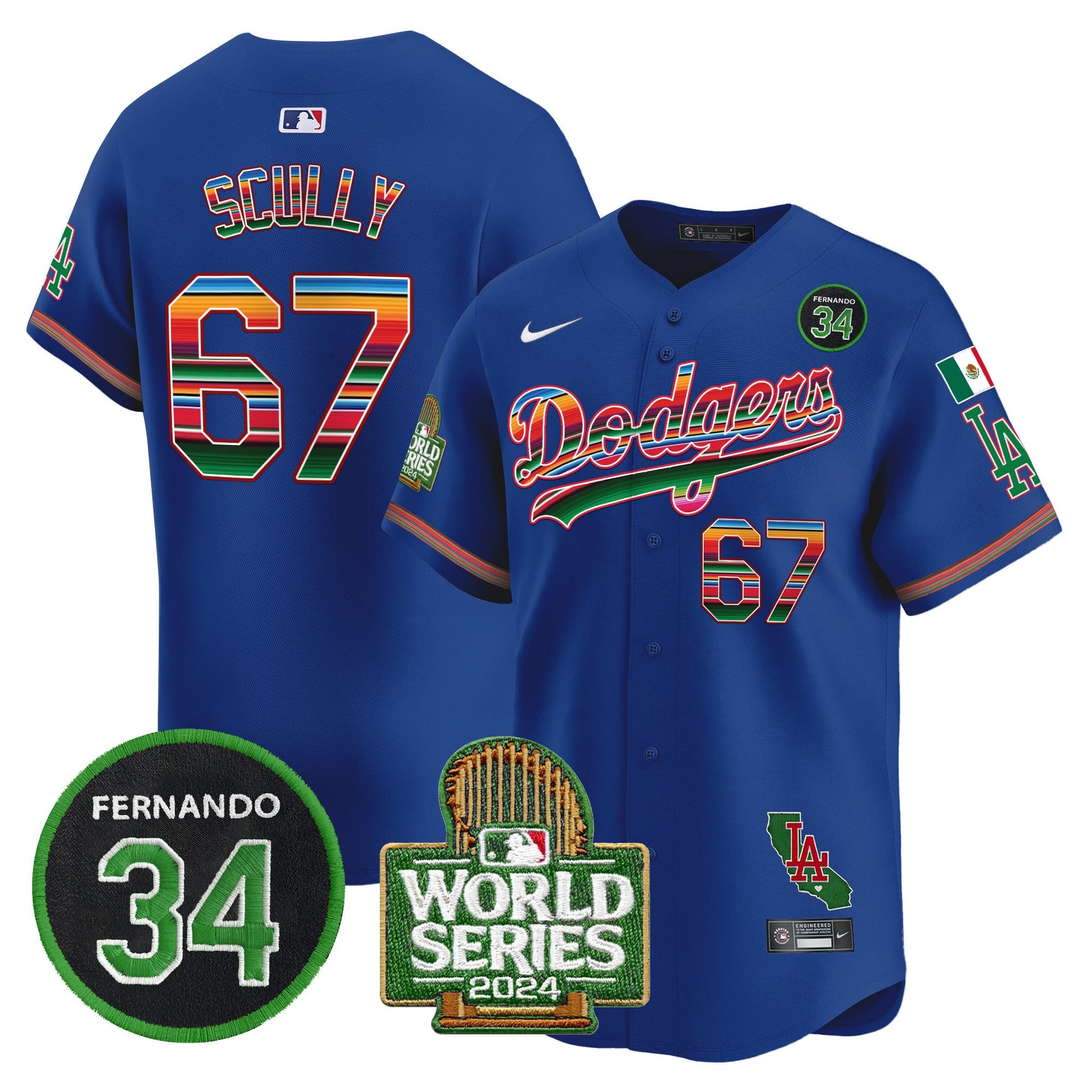 Men's Dodgers Mexico Fernando Memorial & 2024 World Series Patch Vapor Premier Limited Jersey - All Stitched