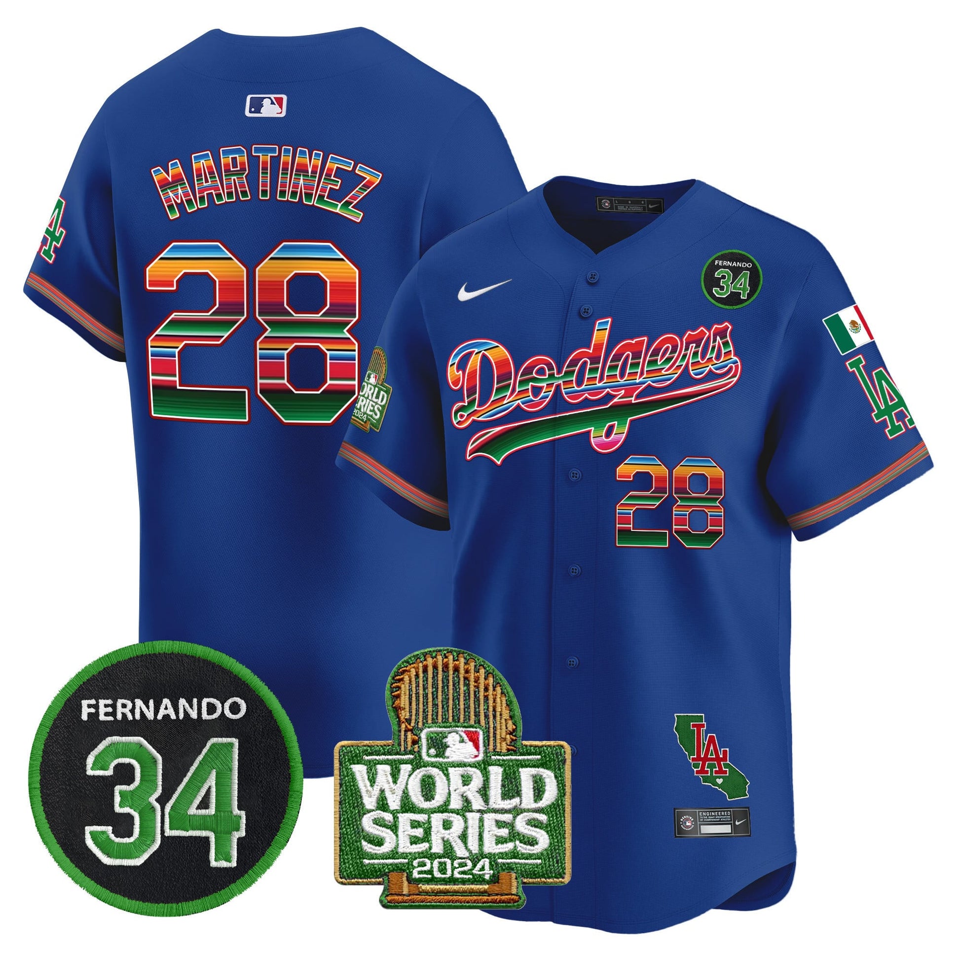 Men's Dodgers Mexico Fernando Memorial & 2024 World Series Patch Vapor Premier Limited Jersey - All Stitched