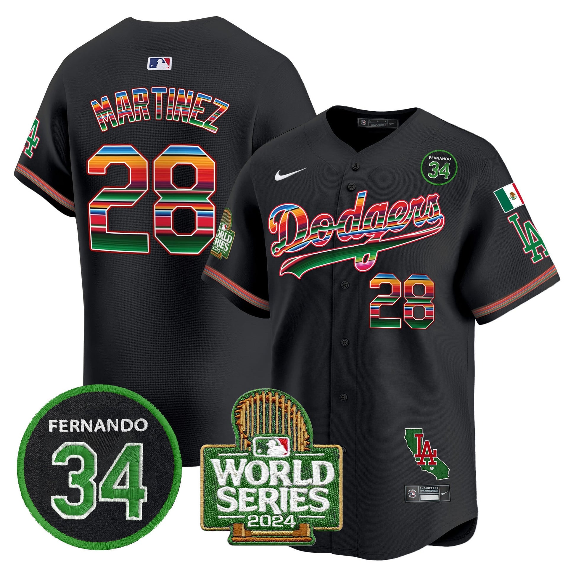 Men's Dodgers Mexico Fernando Memorial & 2024 World Series Patch Vapor Premier Limited Jersey - All Stitched