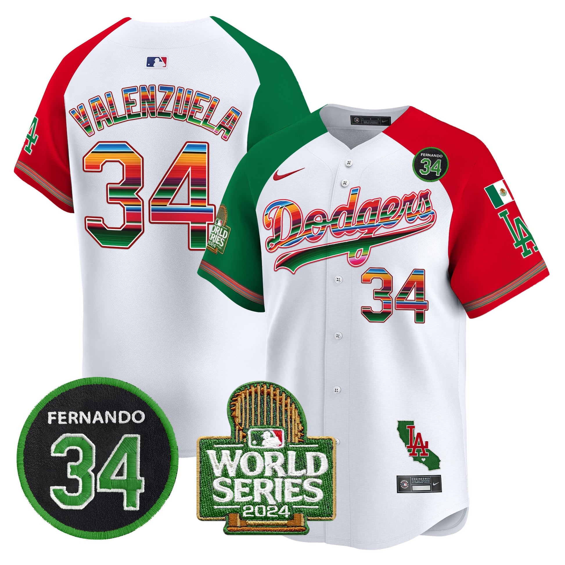 Men's Dodgers Mexico Fernando Memorial & 2024 World Series Patch Vapor Premier Limited Jersey - All Stitched