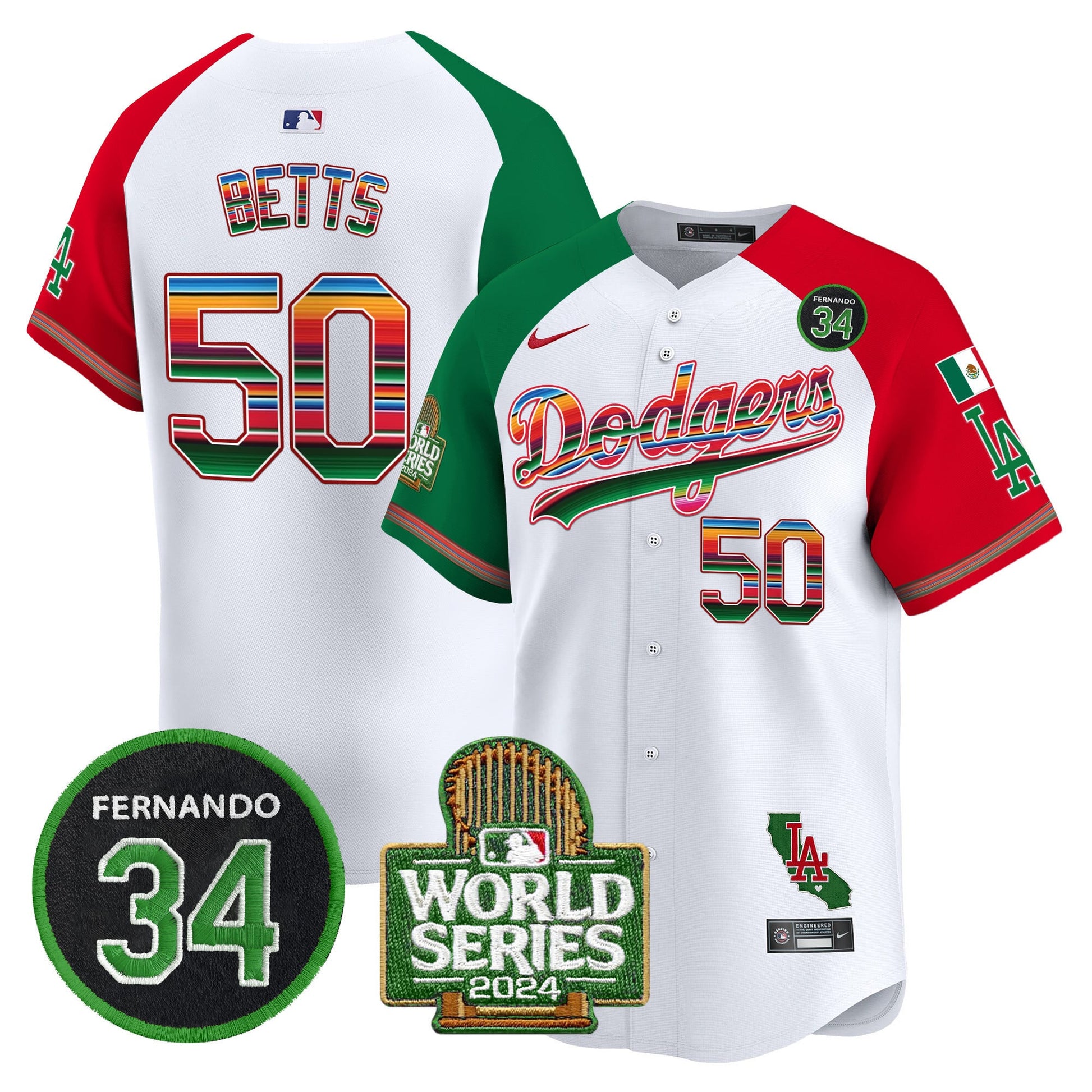 Men's Dodgers Mexico Fernando Memorial & 2024 World Series Patch Vapor Premier Limited Jersey - All Stitched