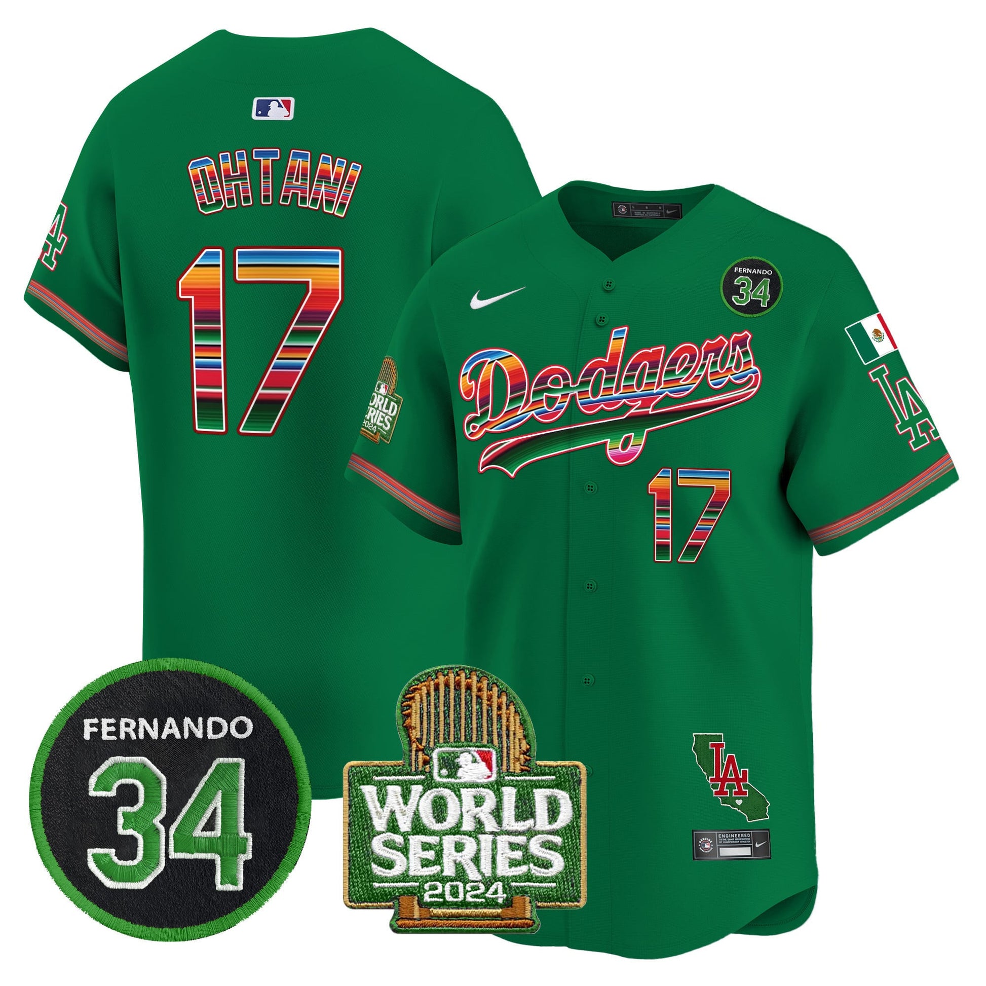 Men's Dodgers Mexico Fernando Memorial & 2024 World Series Patch Vapor Premier Limited Jersey - All Stitched