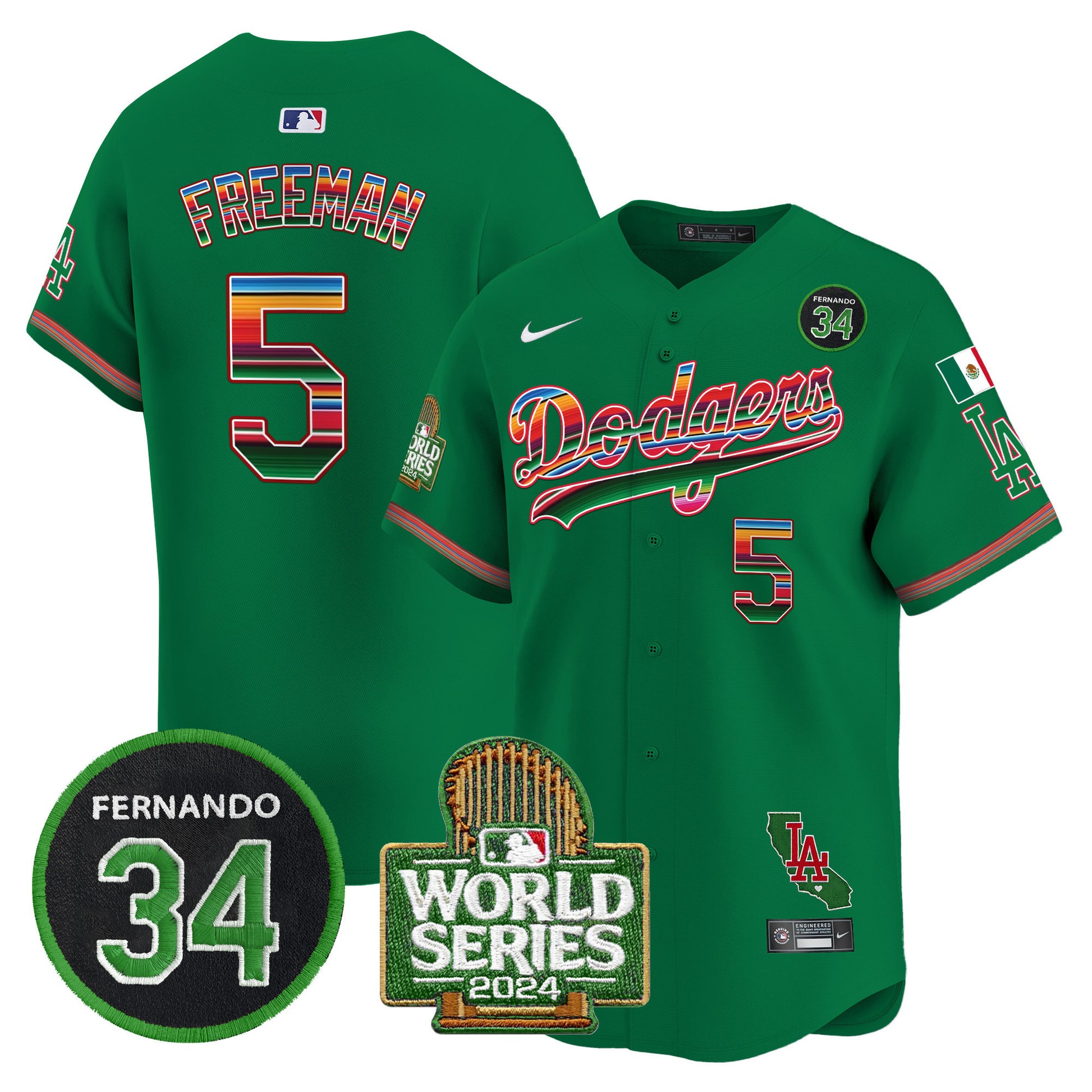 Men's Dodgers Mexico Fernando Memorial & 2024 World Series Patch Vapor Premier Limited Jersey - All Stitched