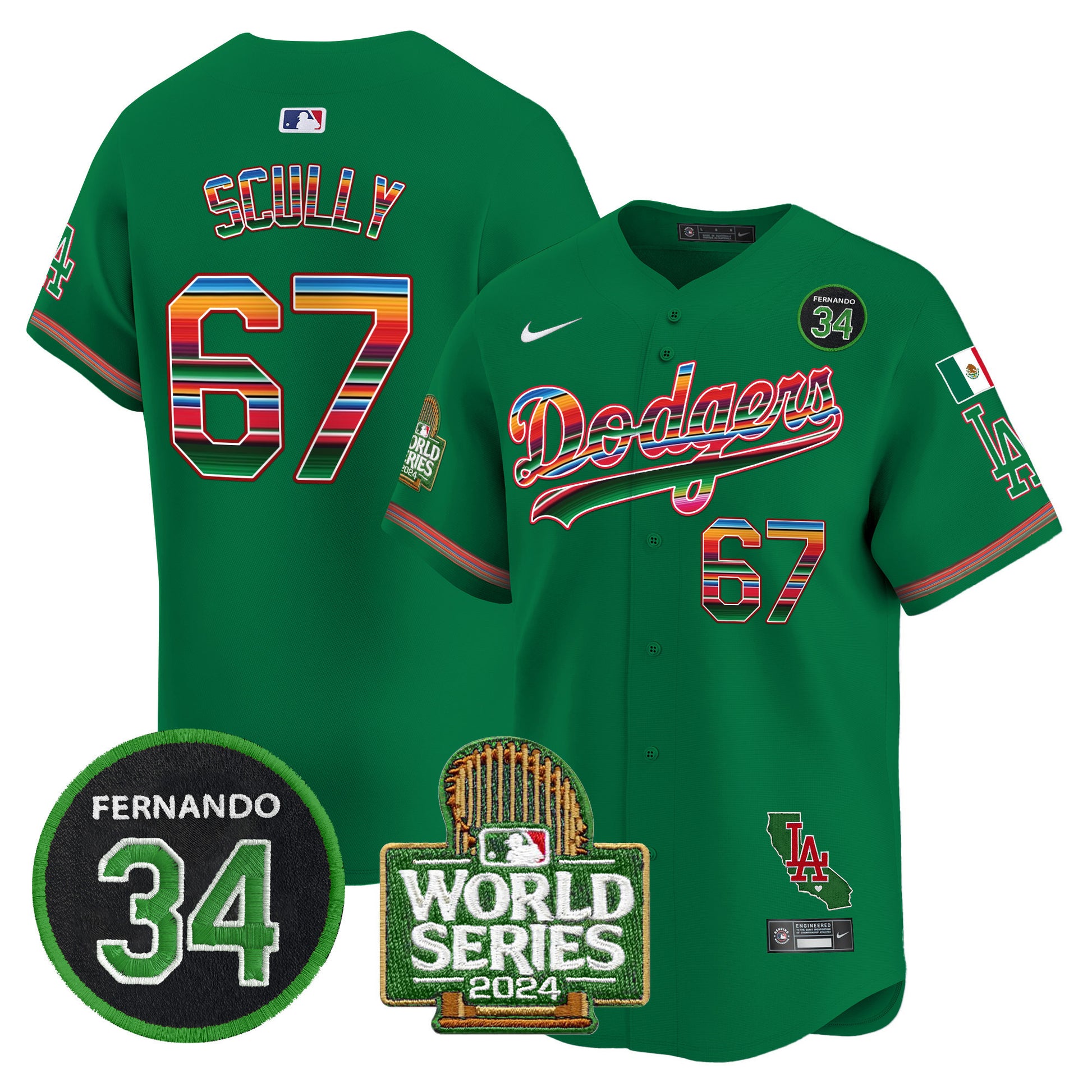 Men's Dodgers Mexico Fernando Memorial & 2024 World Series Patch Vapor Premier Limited Jersey - All Stitched
